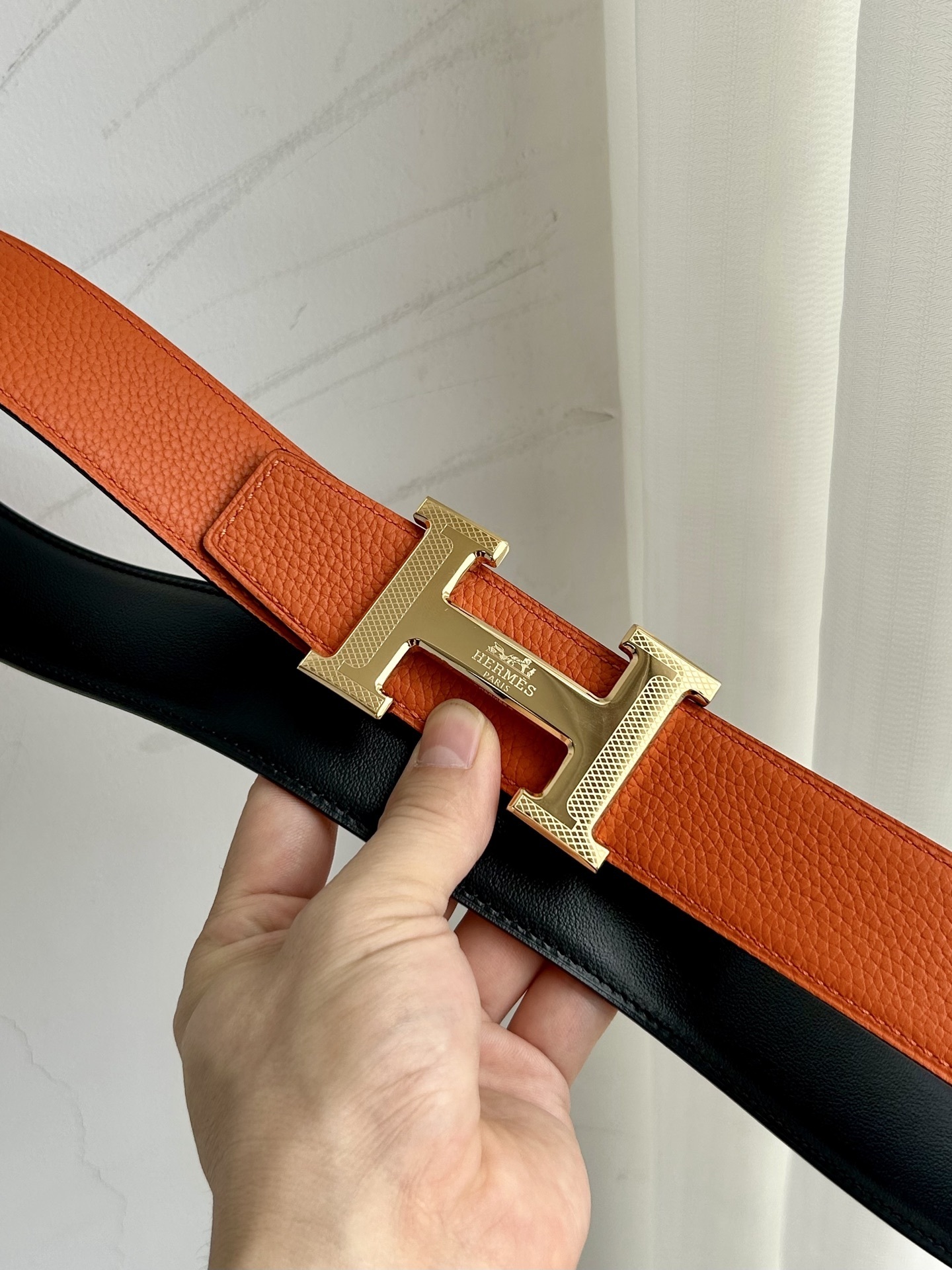 Luxury Designer H Buckle Leather Belt - Black & Orange Editions