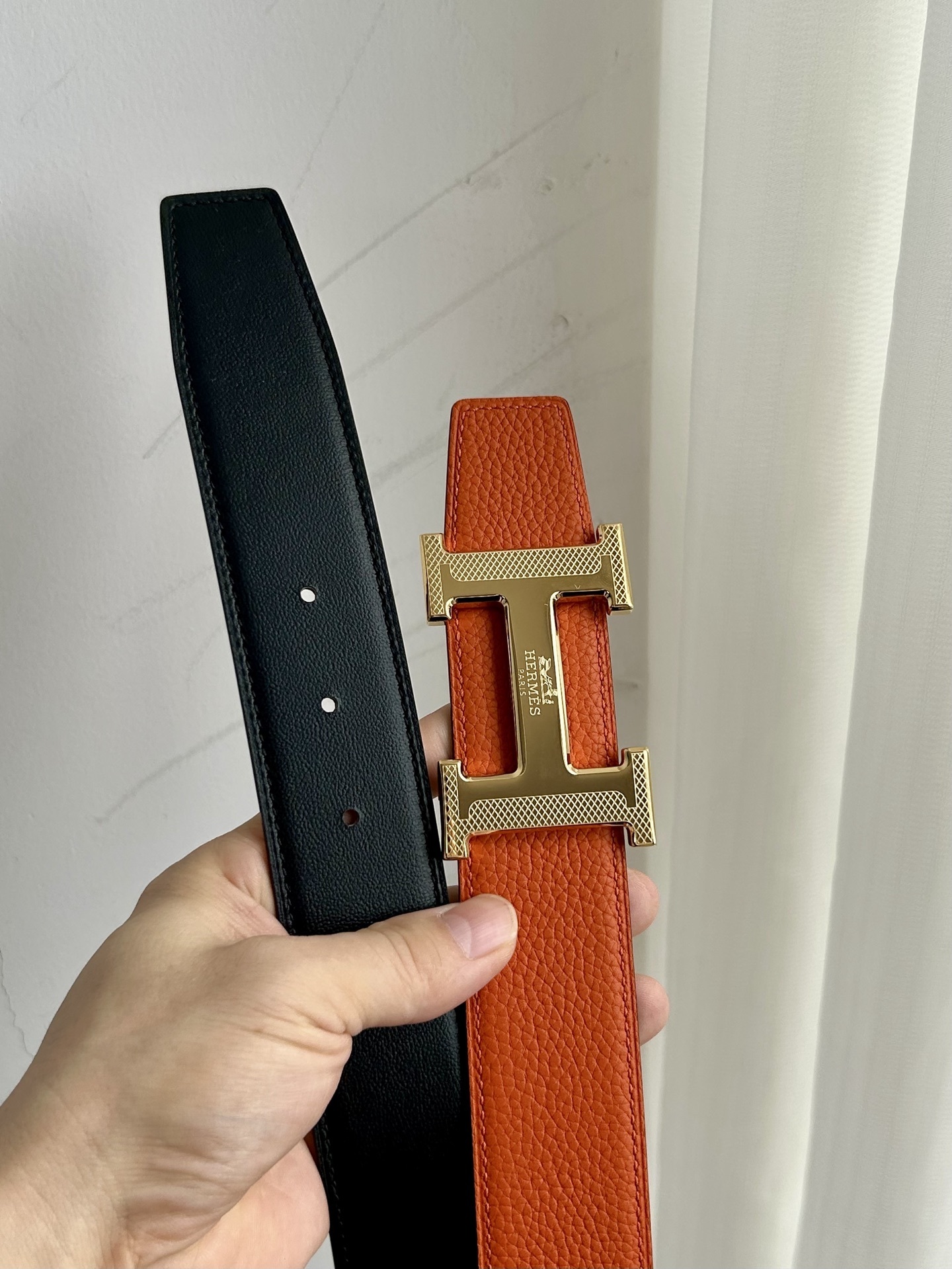 Luxury Designer H Buckle Leather Belt - Black & Orange Editions