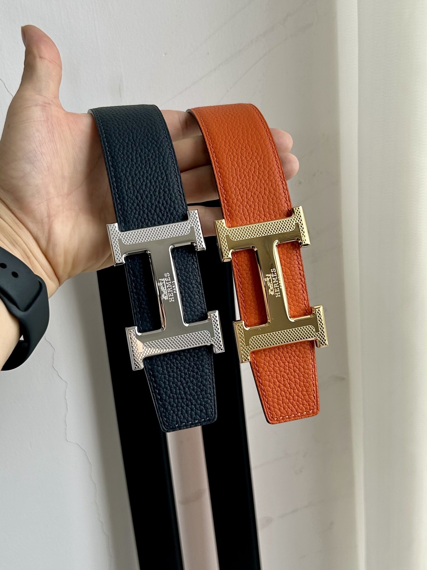 Luxury Hermes H Buckle Textured Leather Belt for Men and Women