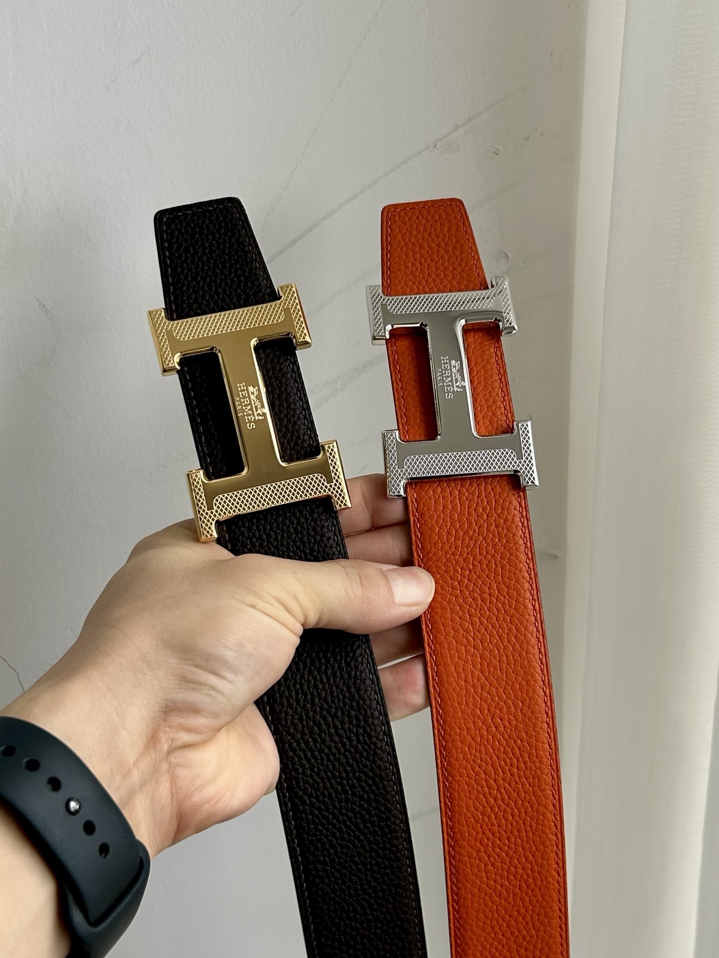 Hermès Men's Reversible Leather Belt with Gold H Buckle