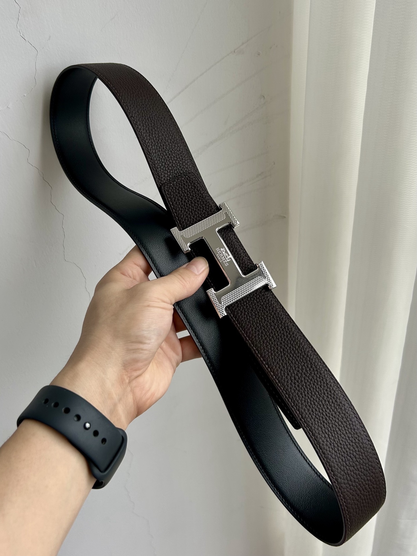 Hermès Men's Reversible Leather Belt with Gold H Buckle