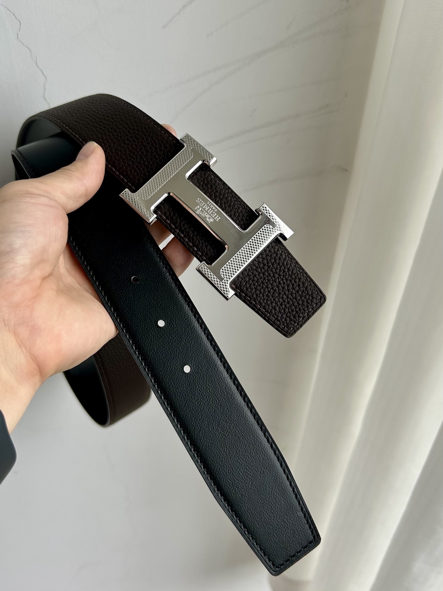 Hermès Men's Reversible Leather Belt with Gold H Buckle
