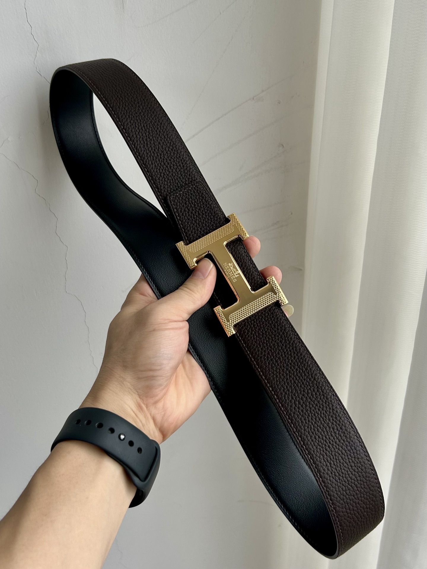 Hermès Men's Reversible Leather Belt with Gold H Buckle