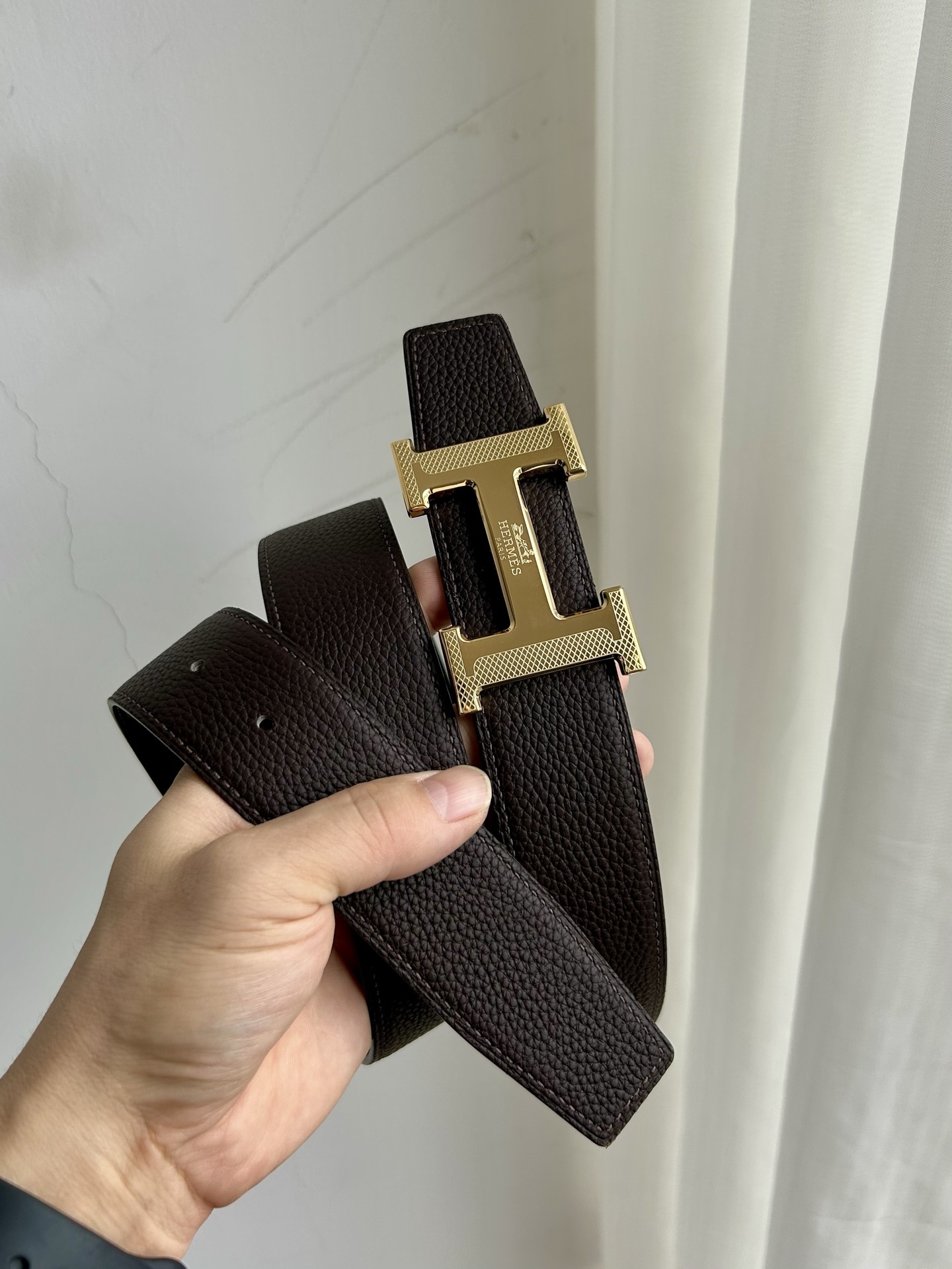 Hermès Men's Reversible Leather Belt with Gold H Buckle