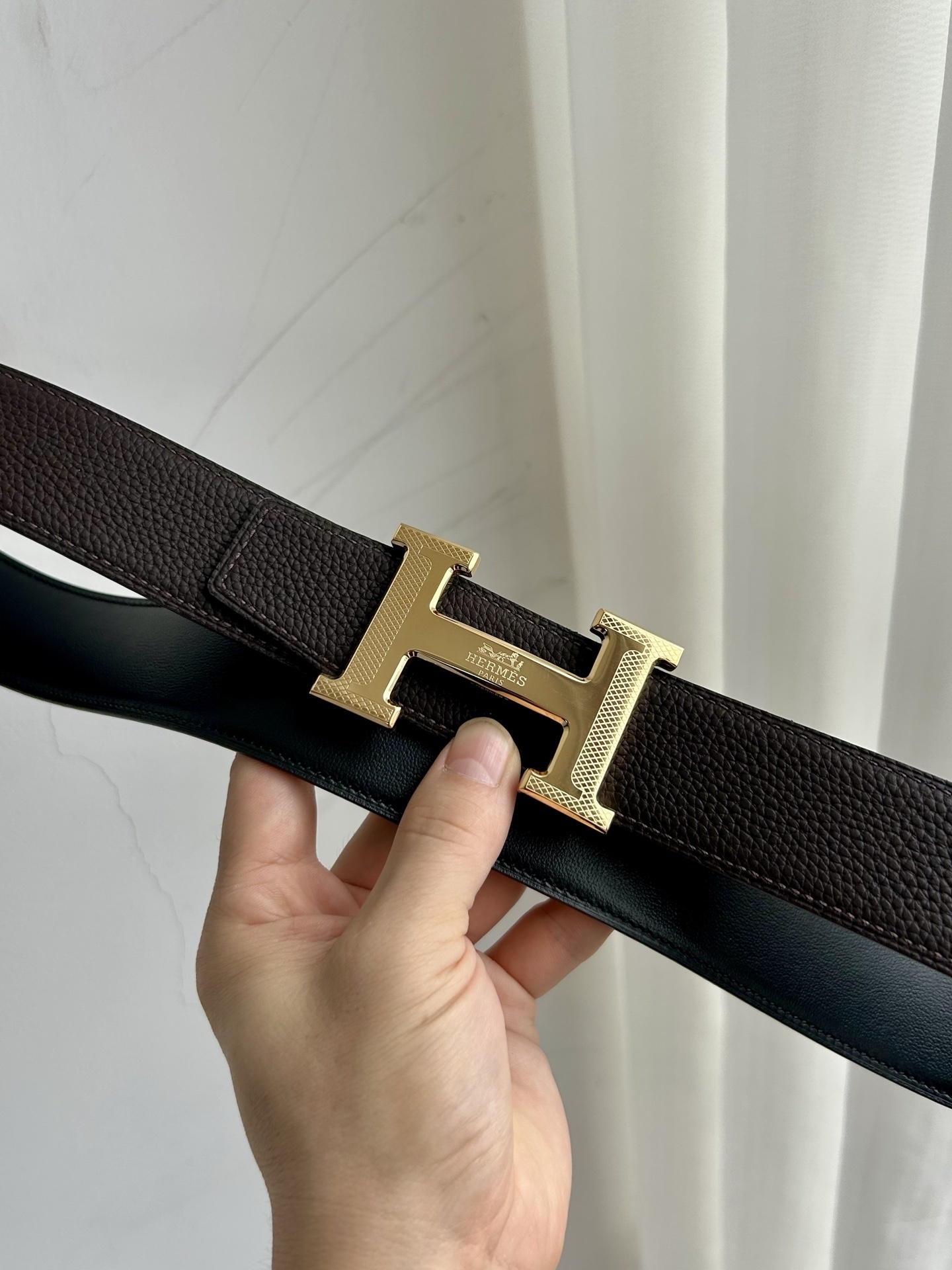 Hermès Men's Reversible Leather Belt with Gold H Buckle