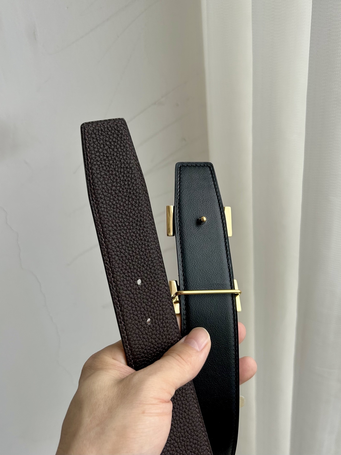 Hermès Men's Reversible Leather Belt with Gold H Buckle