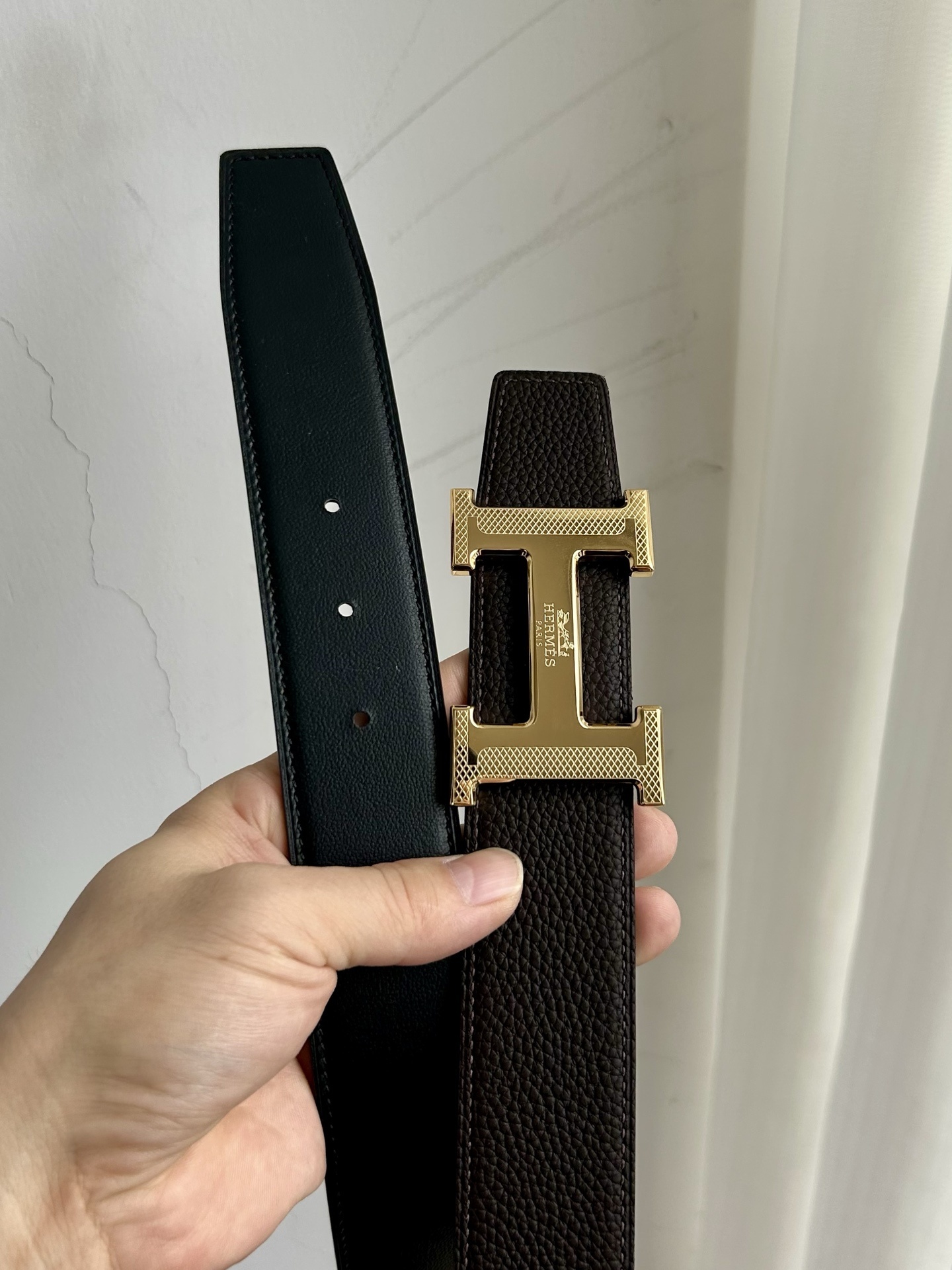 Hermès Men’s Reversible Leather Belt with Gold H Buckle