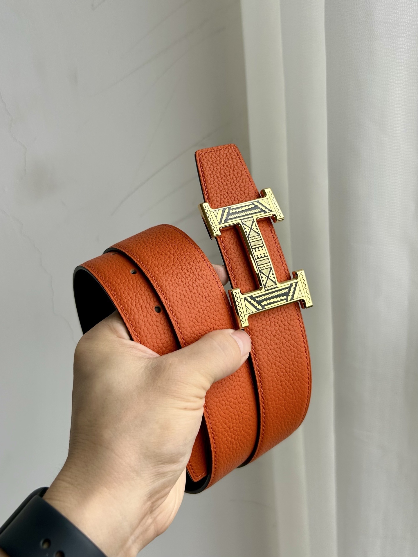 Luxury Patterned H Buckle Leather Belt for Men - Premium Quality