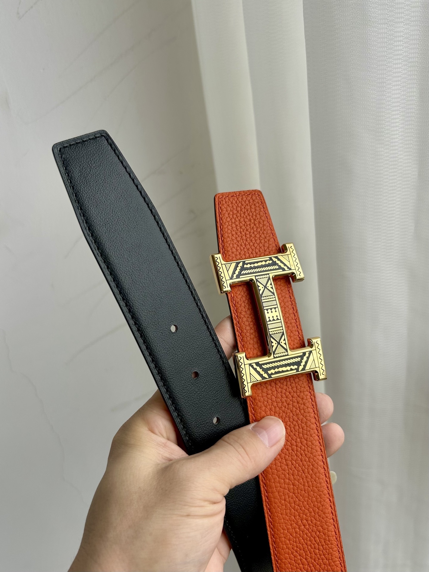Luxury Patterned H Buckle Leather Belt for Men - Premium Quality