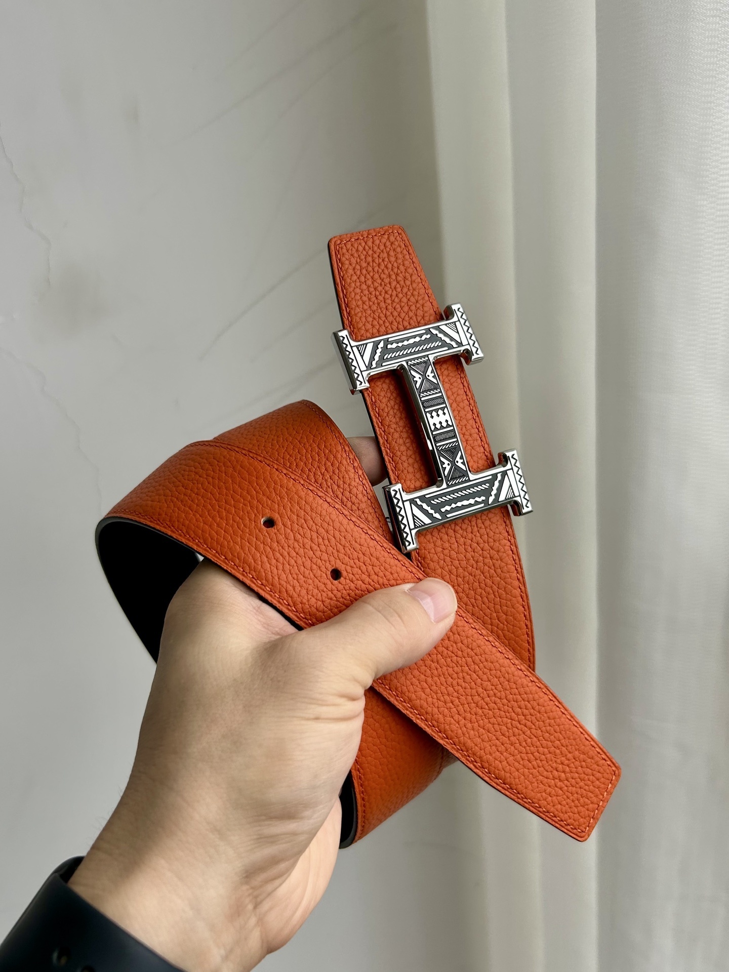 Luxury Patterned H Buckle Leather Belt for Men - Premium Quality