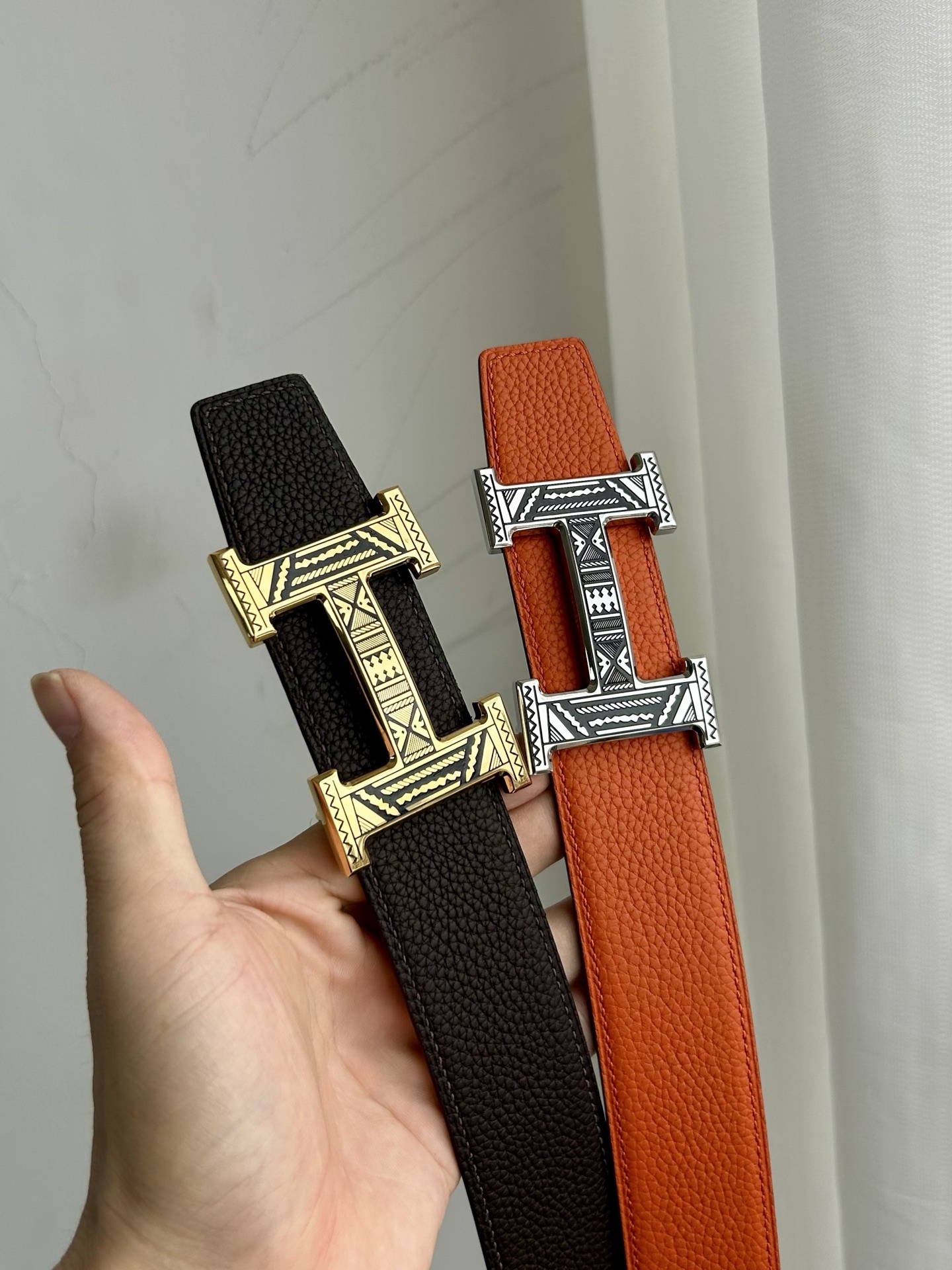 Luxury Patterned H Buckle Leather Belt for Men – Premium Quality