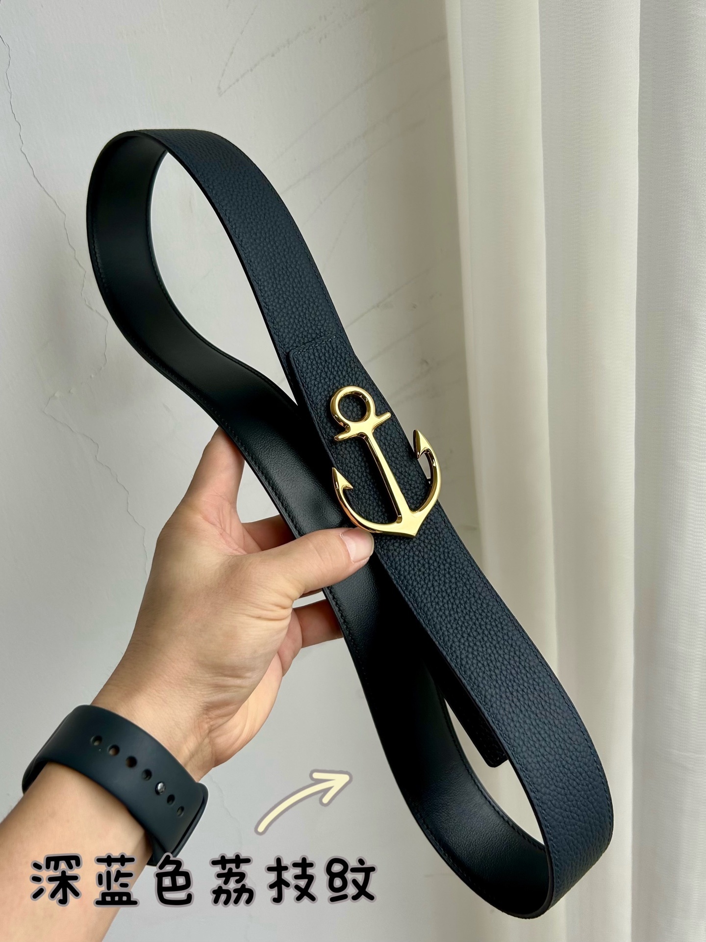 Luxury Anchor Buckle Pebble Grain Genuine Leather Belt