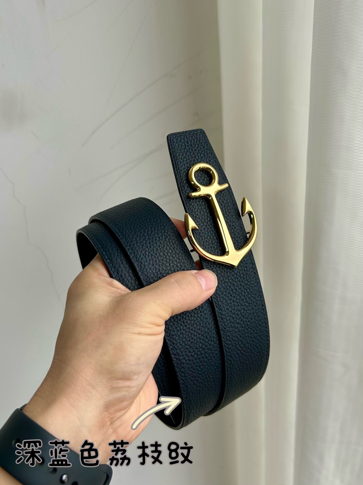 Luxury Anchor Buckle Pebble Grain Genuine Leather Belt