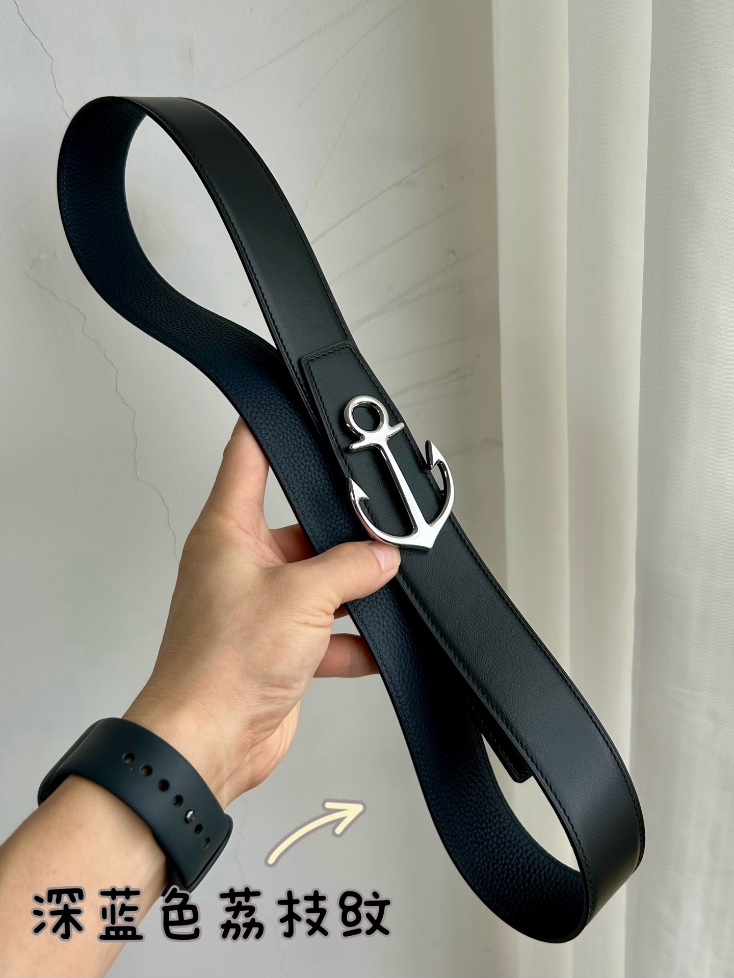 Luxury Anchor Buckle Pebble Grain Genuine Leather Belt