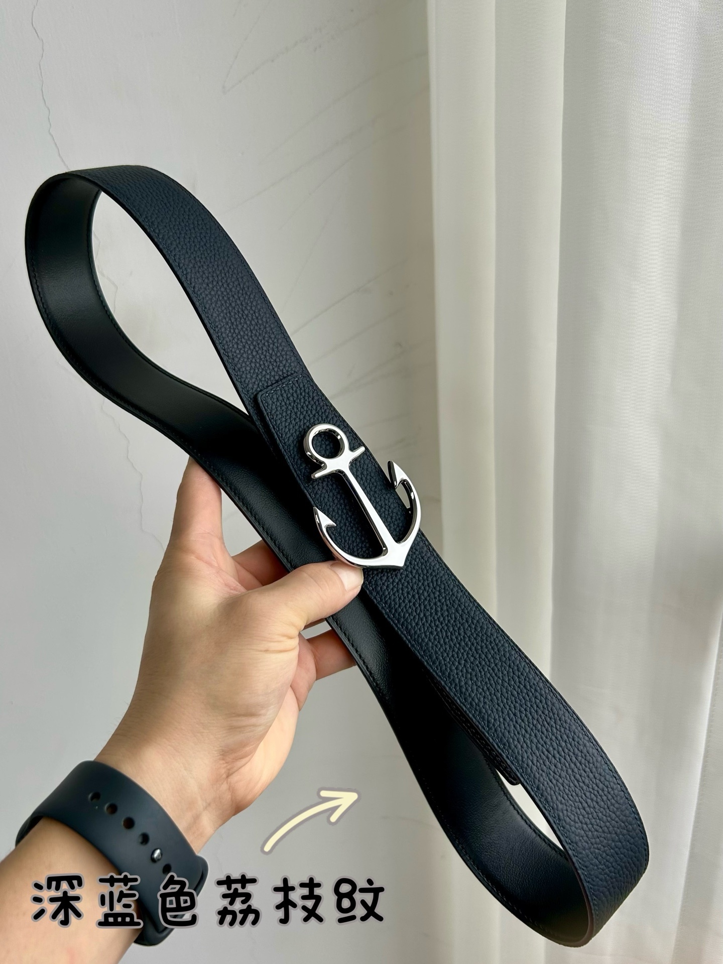 Luxury Anchor Buckle Pebble Grain Genuine Leather Belt