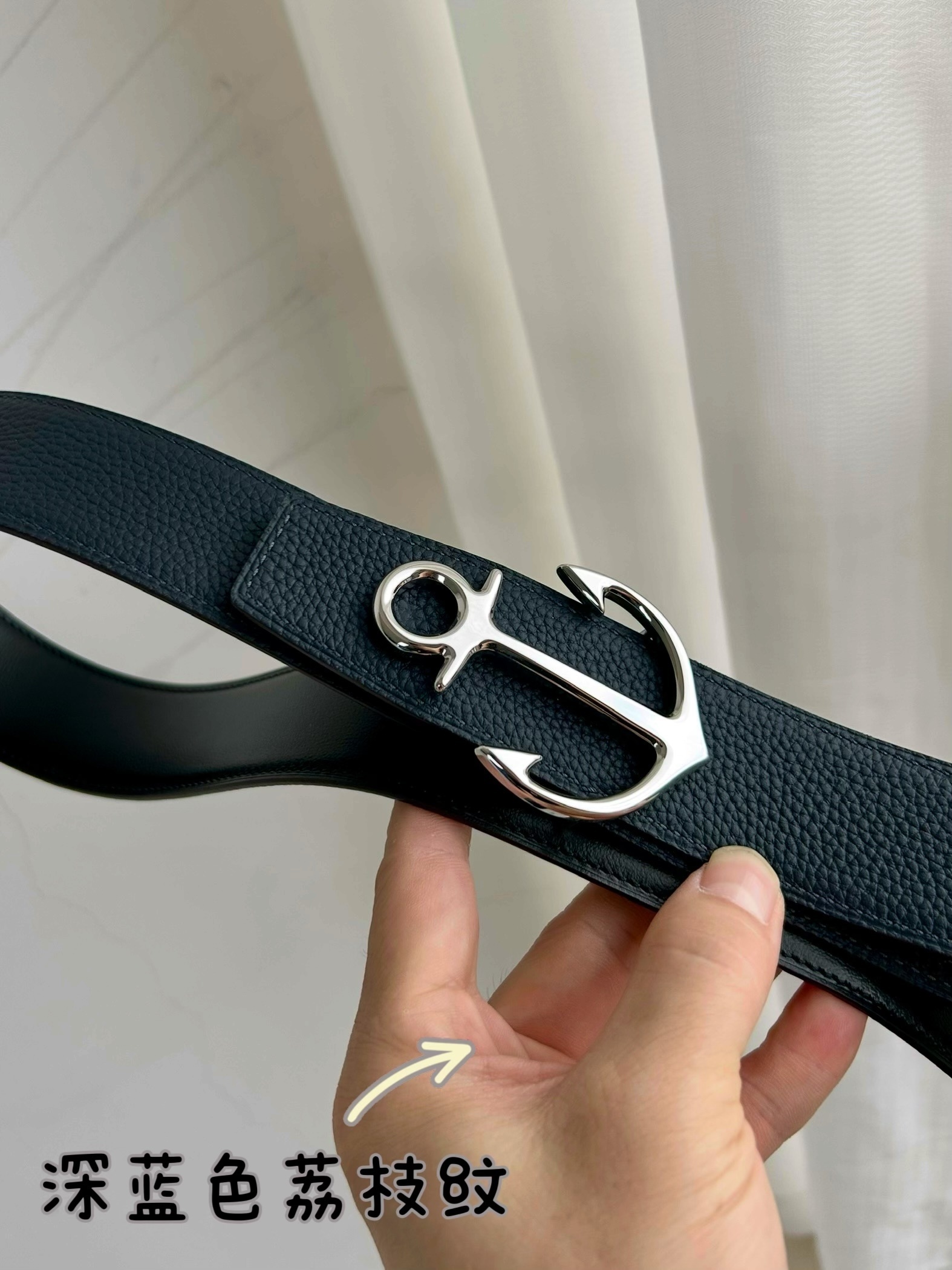 Luxury Anchor Buckle Pebble Grain Genuine Leather Belt