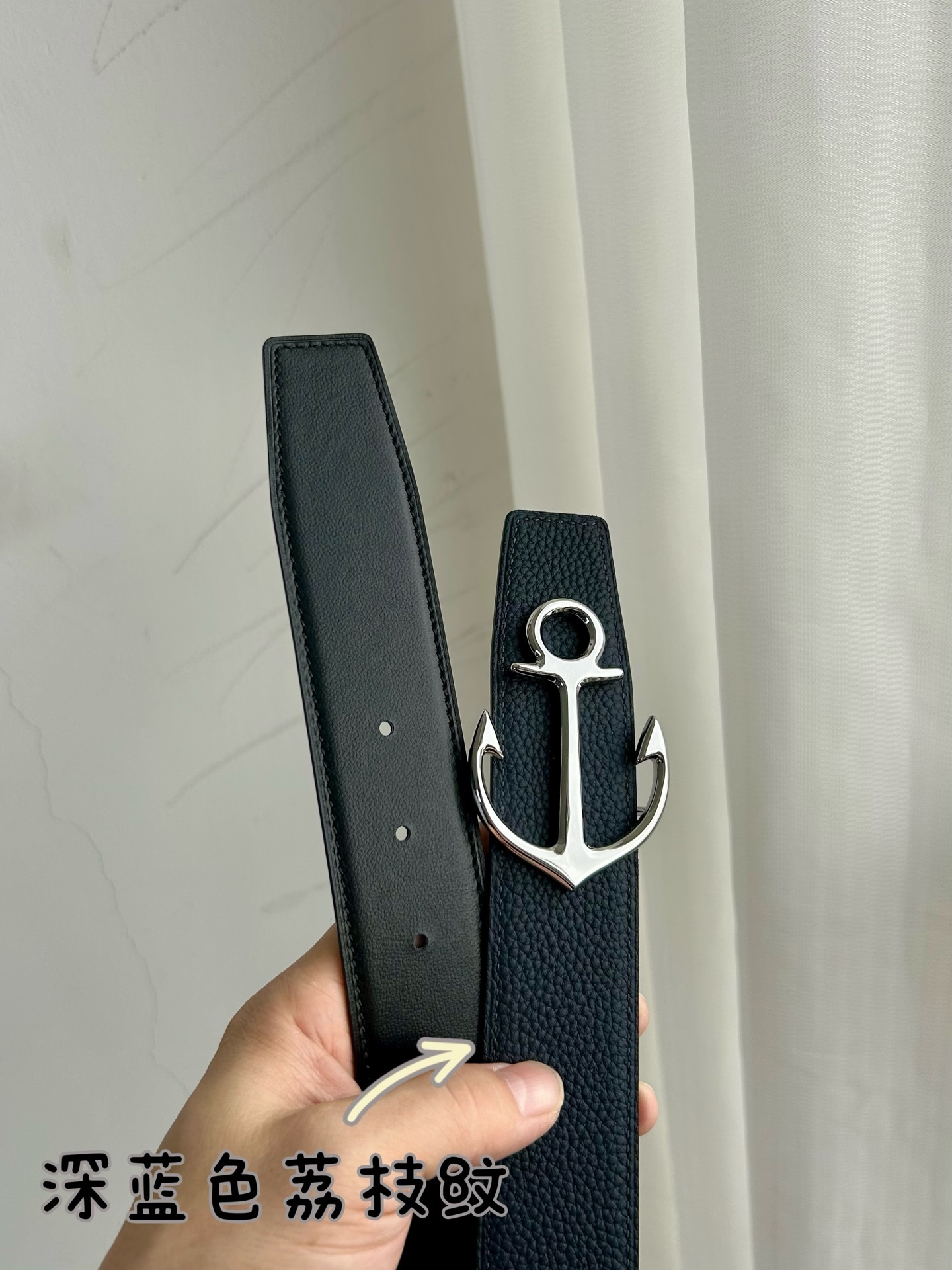 Luxury Anchor Buckle Pebble Grain Genuine Leather Belt