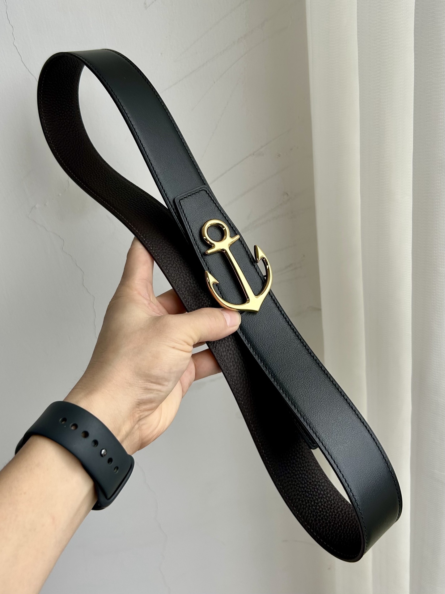 Luxury Anchor Buckle Leather Belt - Premium Textured Designer Strap