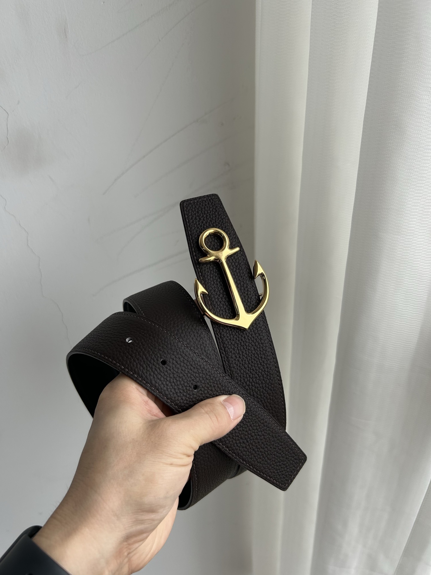 Luxury Anchor Buckle Leather Belt - Premium Textured Designer Strap