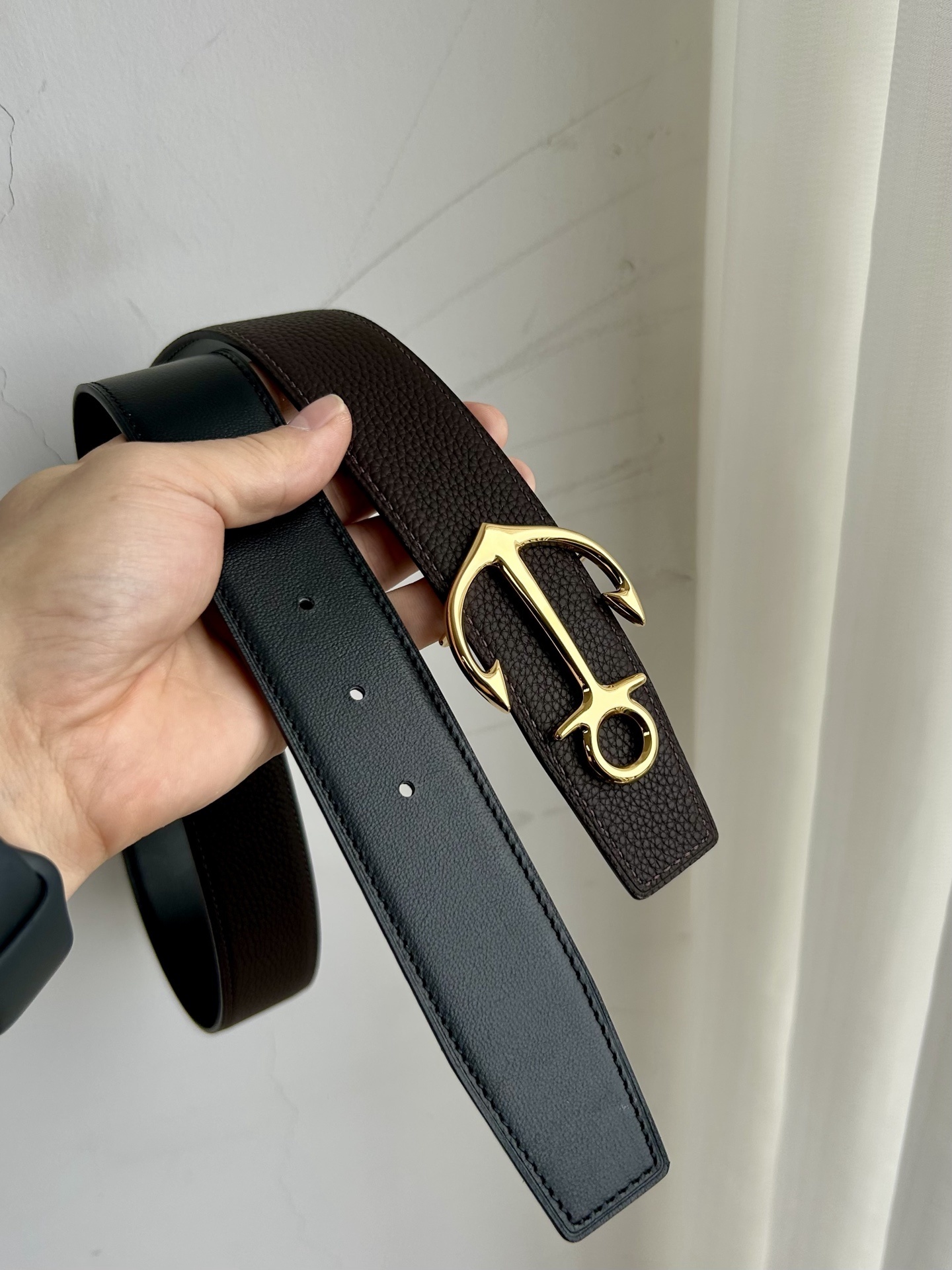 Luxury Anchor Buckle Leather Belt - Premium Textured Designer Strap