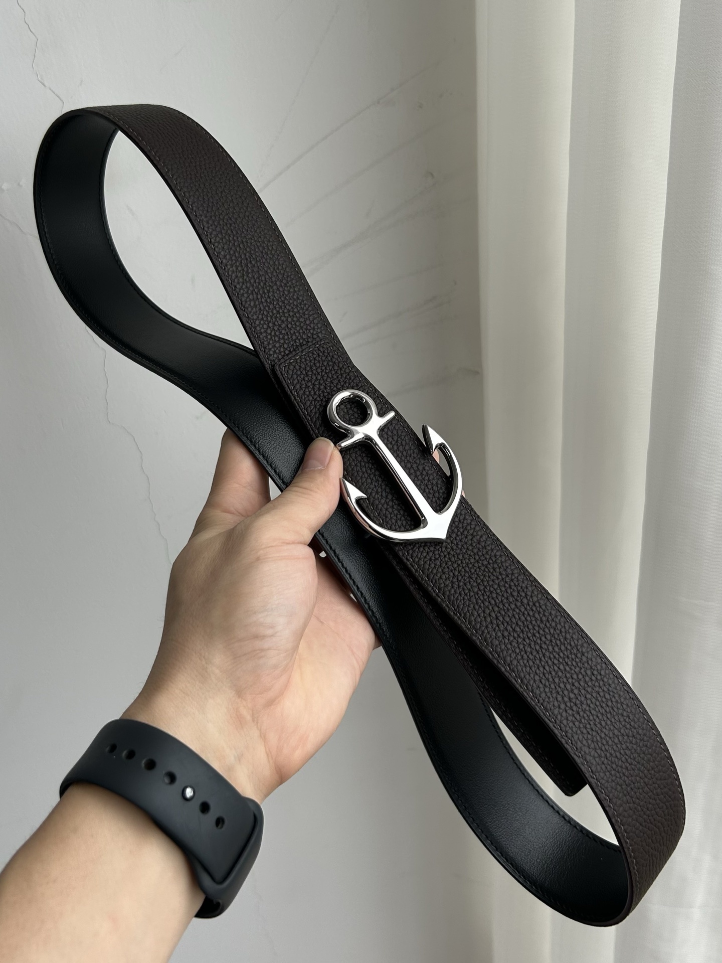 Luxury Anchor Buckle Leather Belt - Premium Textured Designer Strap