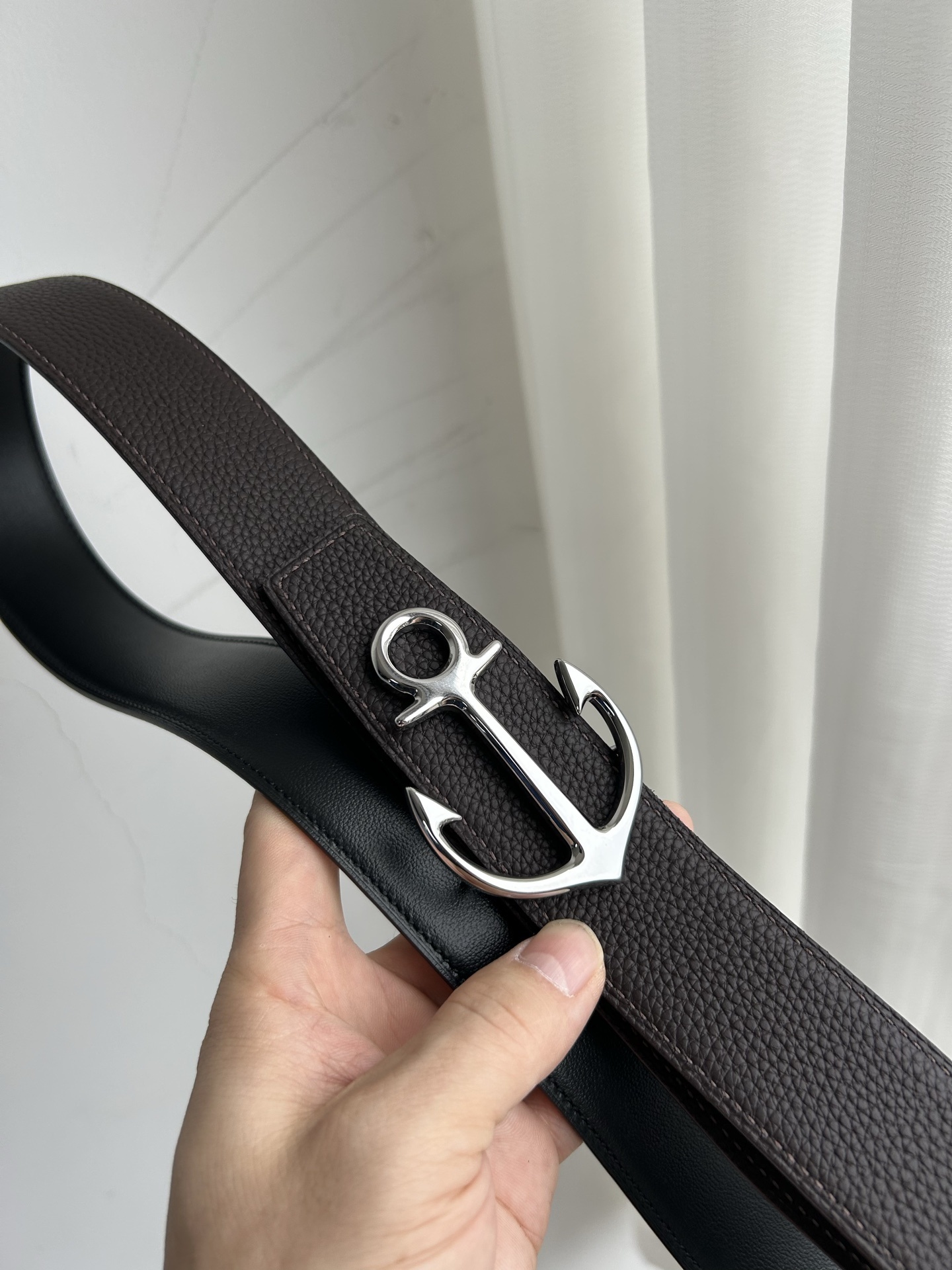 Luxury Anchor Buckle Leather Belt - Premium Textured Designer Strap