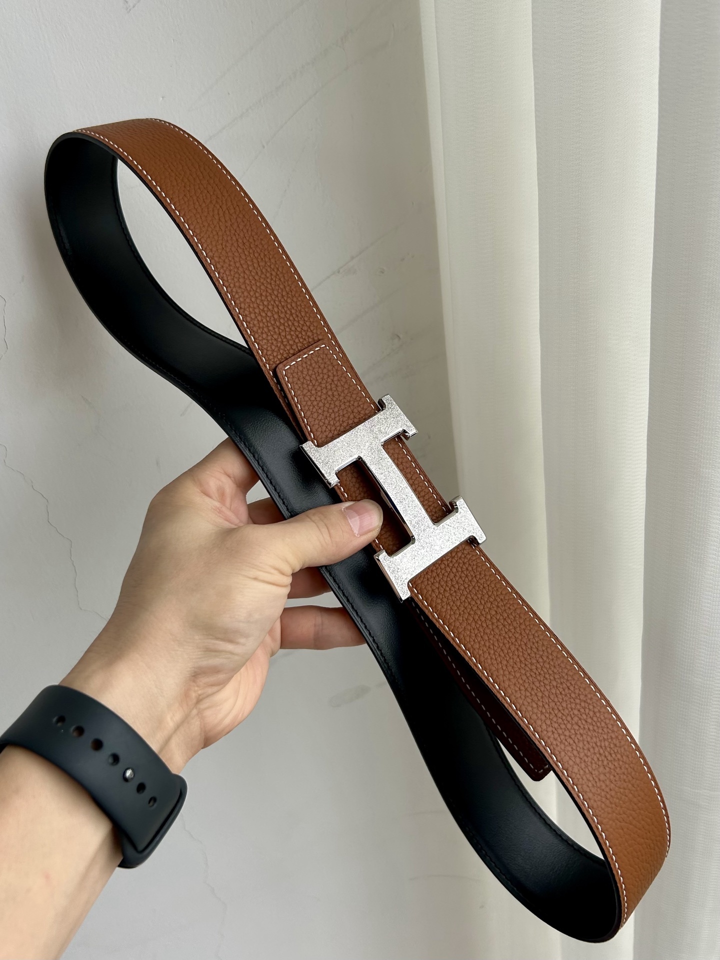 Premium Leather Belt with Iconic H Buckle - Classic Designer Style
