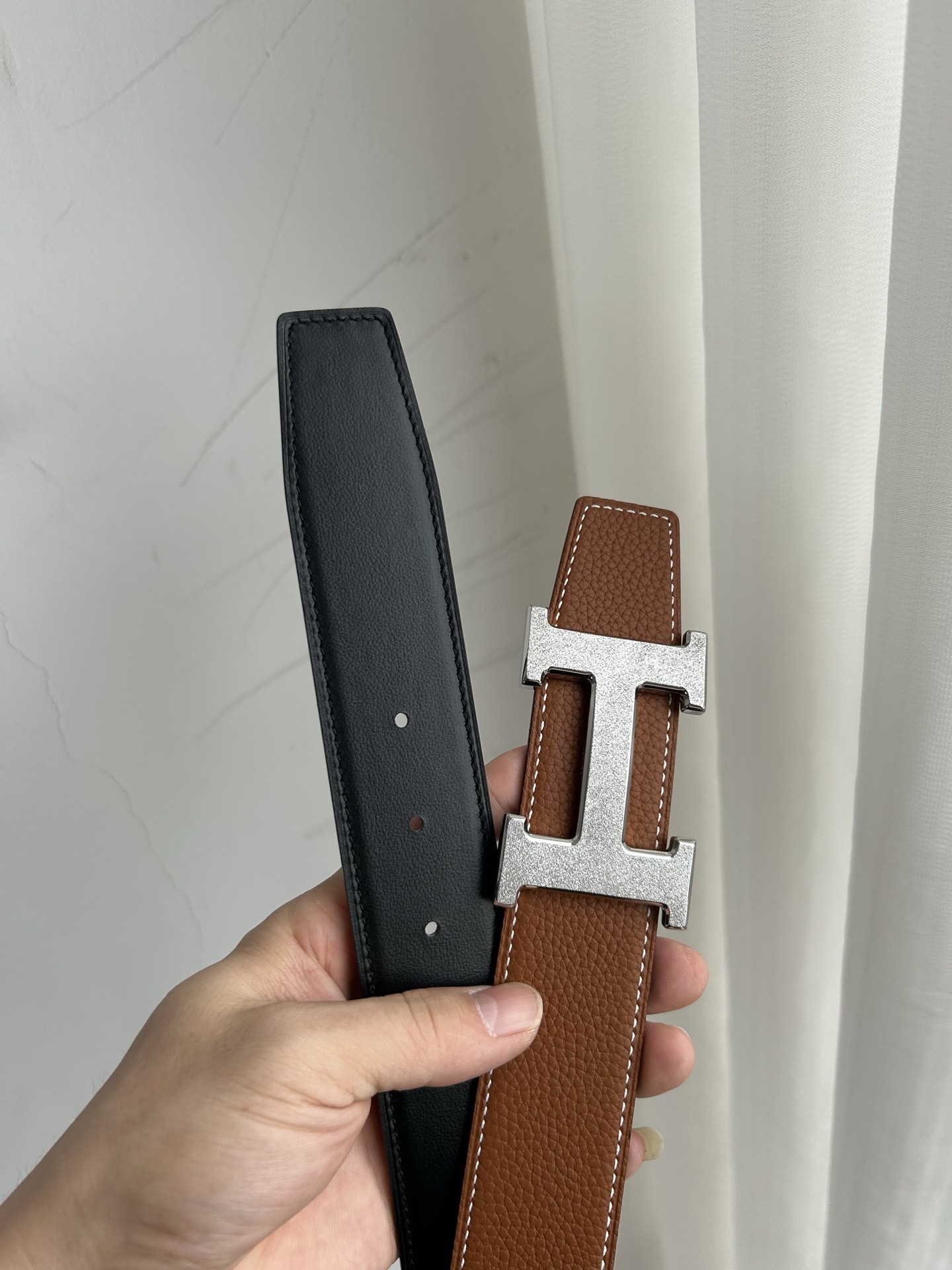 Premium Leather Belt with Iconic H Buckle - Classic Designer Style