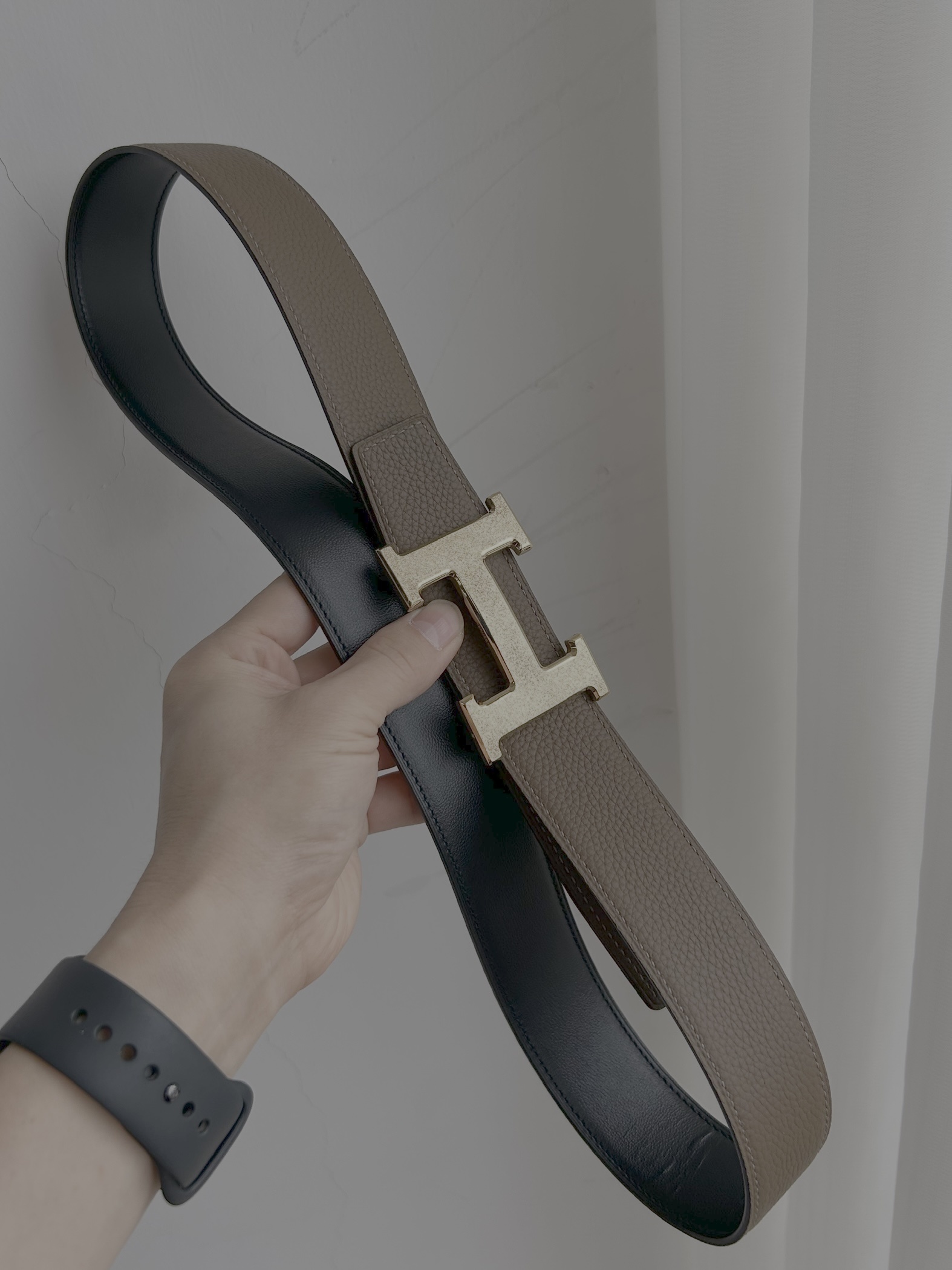 Luxury H Buckle Leather Belt - Premium Etoupe Brown for Men & Women