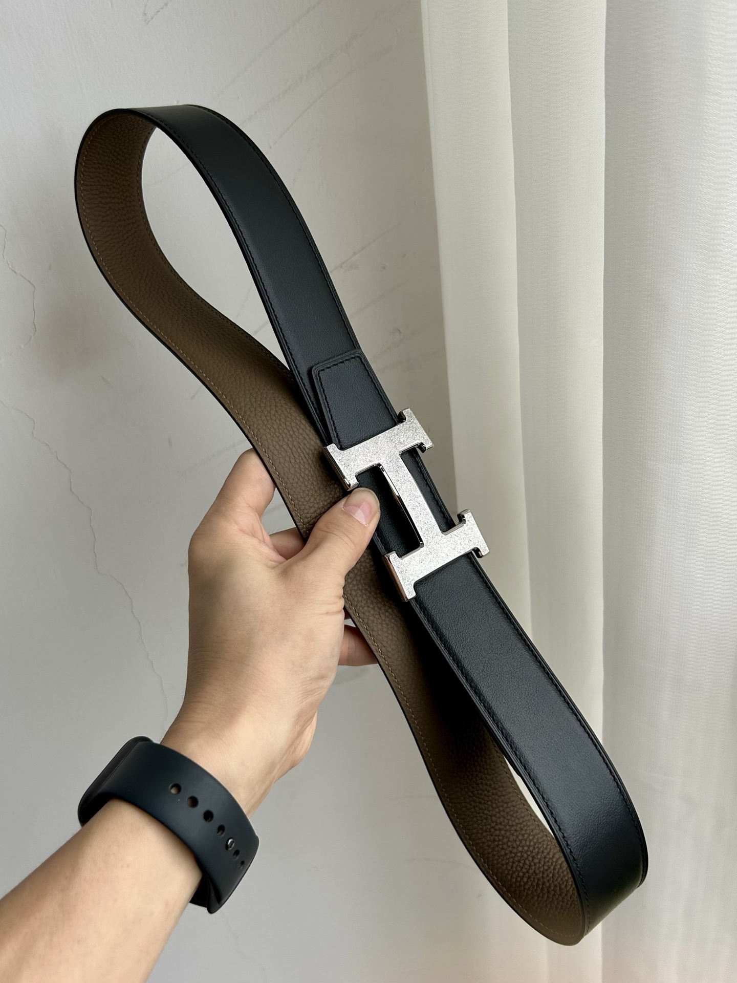 Luxury H Buckle Leather Belt - Premium Etoupe Brown for Men & Women