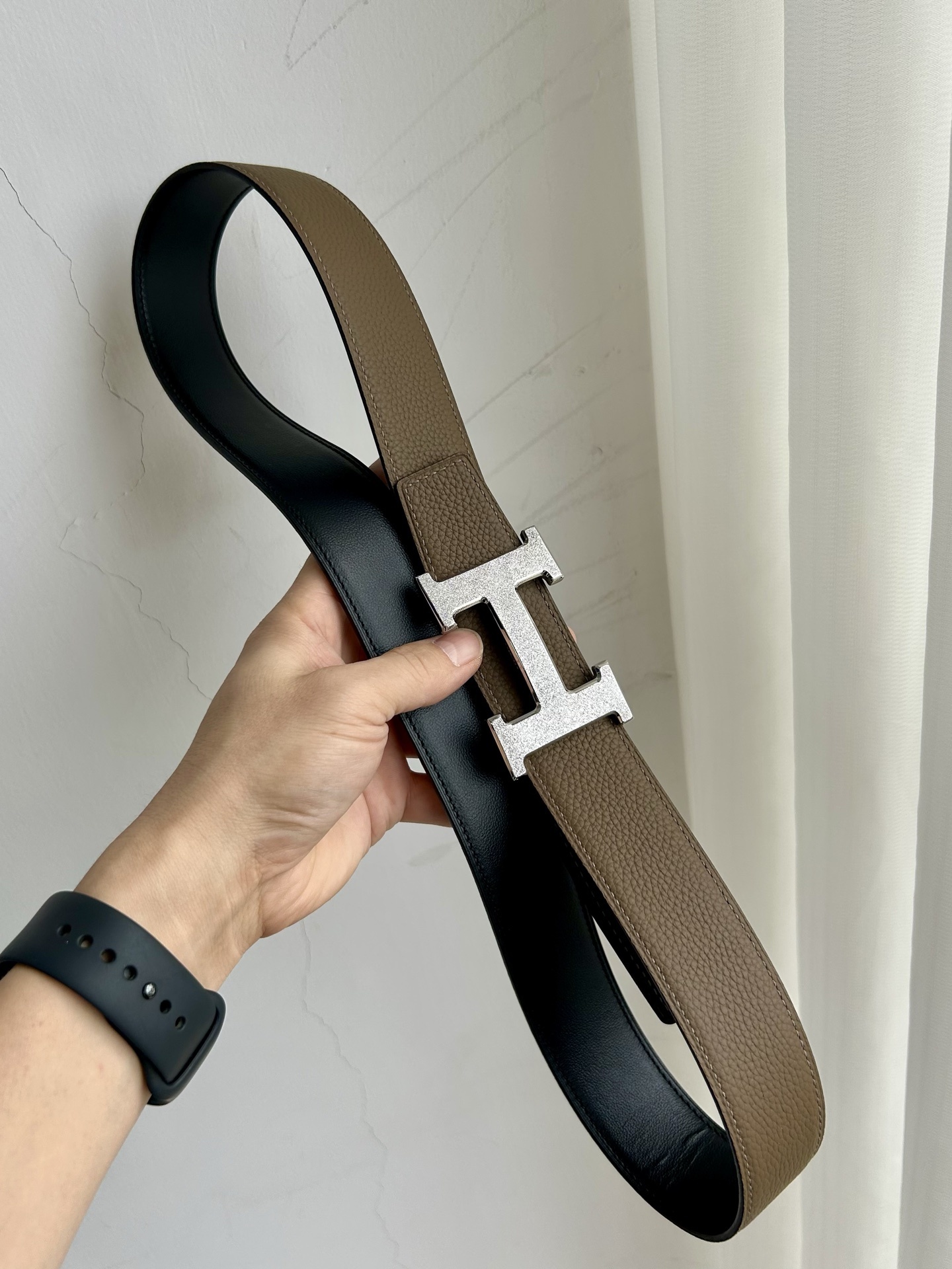 Luxury H Buckle Leather Belt - Premium Etoupe Brown for Men & Women