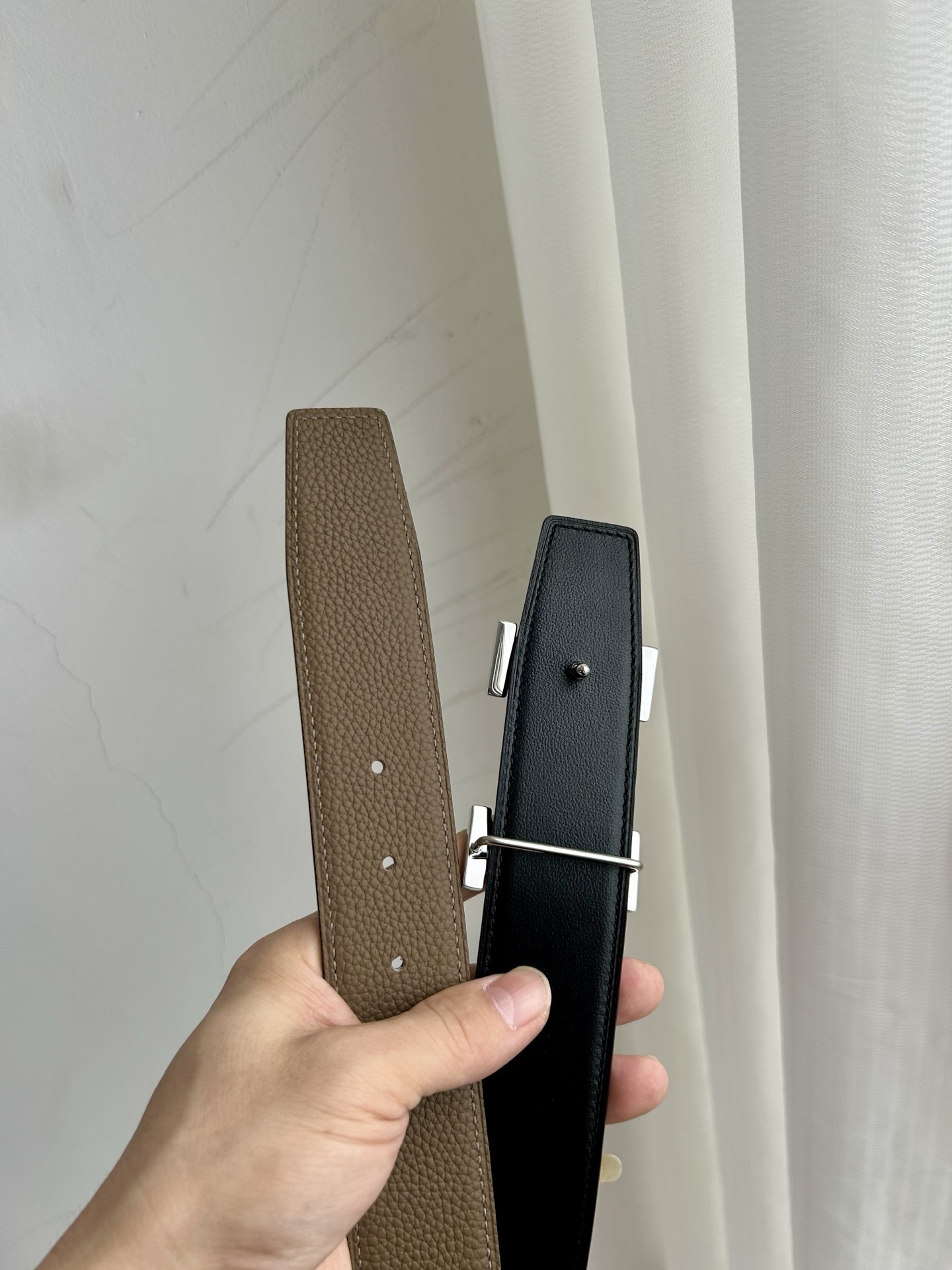 Luxury H Buckle Leather Belt - Premium Etoupe Brown for Men & Women