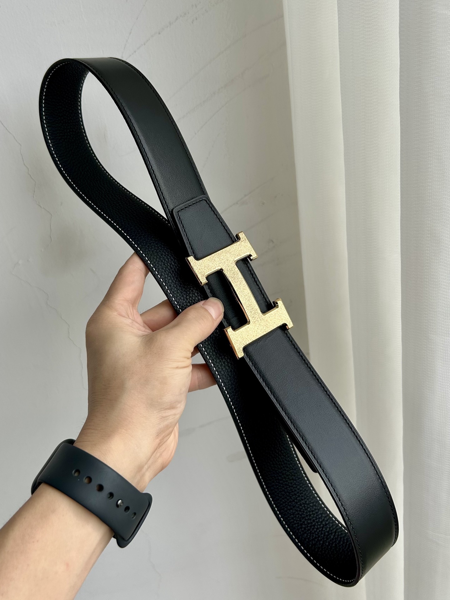 Premium Leather H Buckle Belt - Luxury Gold & Silver Textured Finish