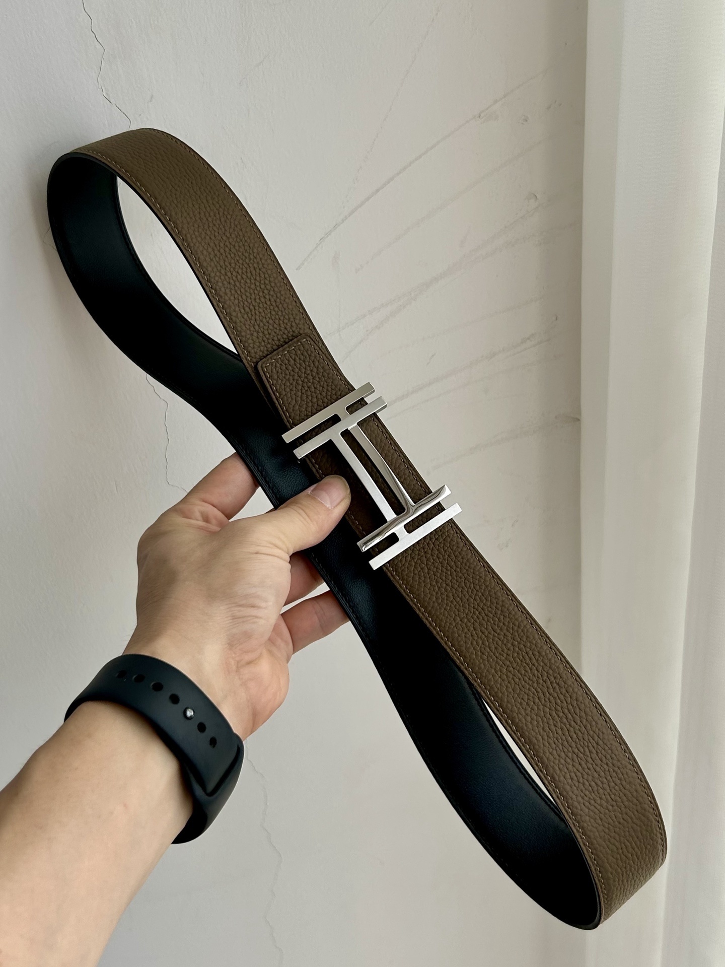 Luxury H Buckle Leather Belt - Premium Brown Pebbled Leather