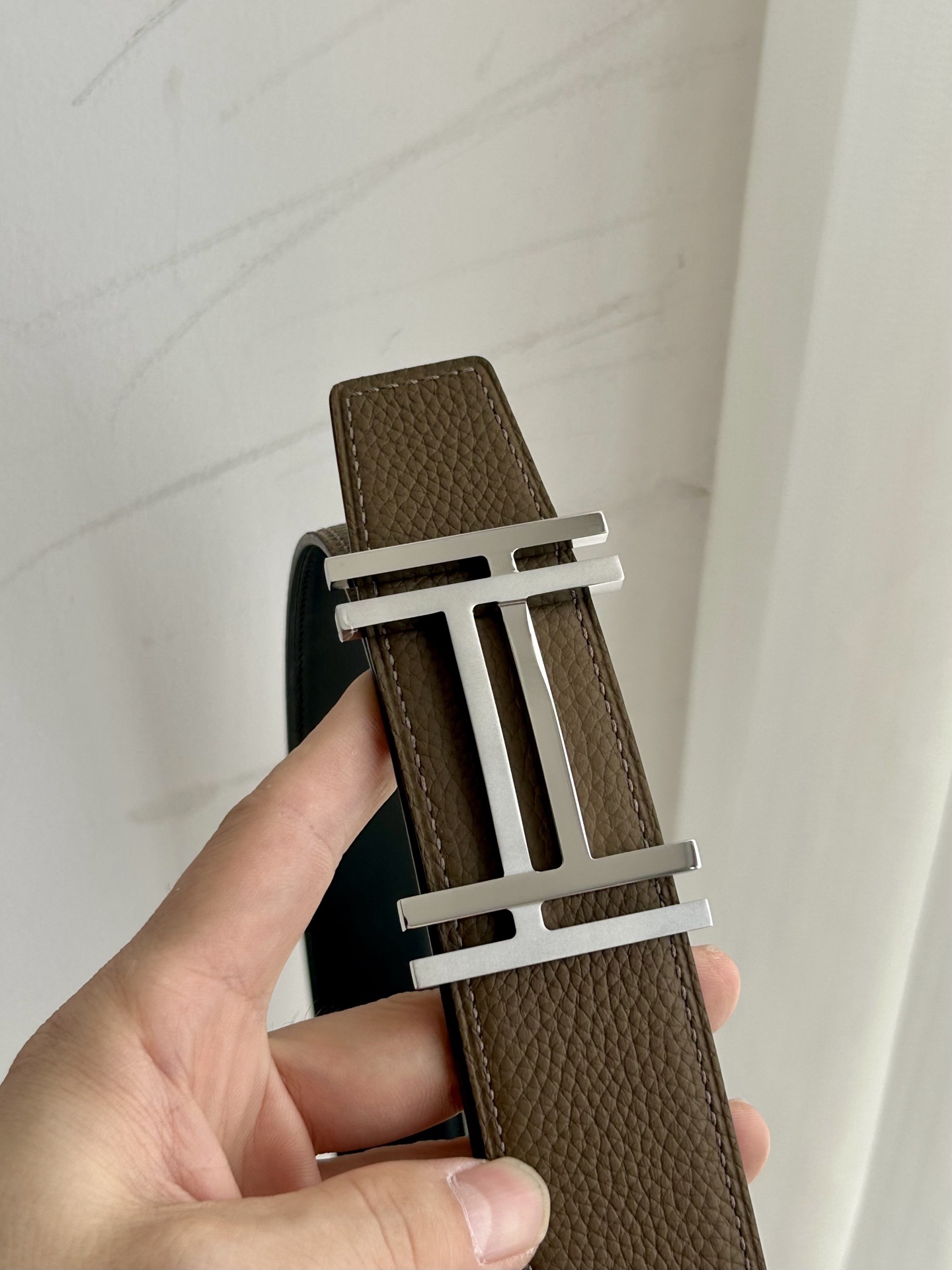 Luxury H Buckle Leather Belt - Premium Brown Pebbled Leather