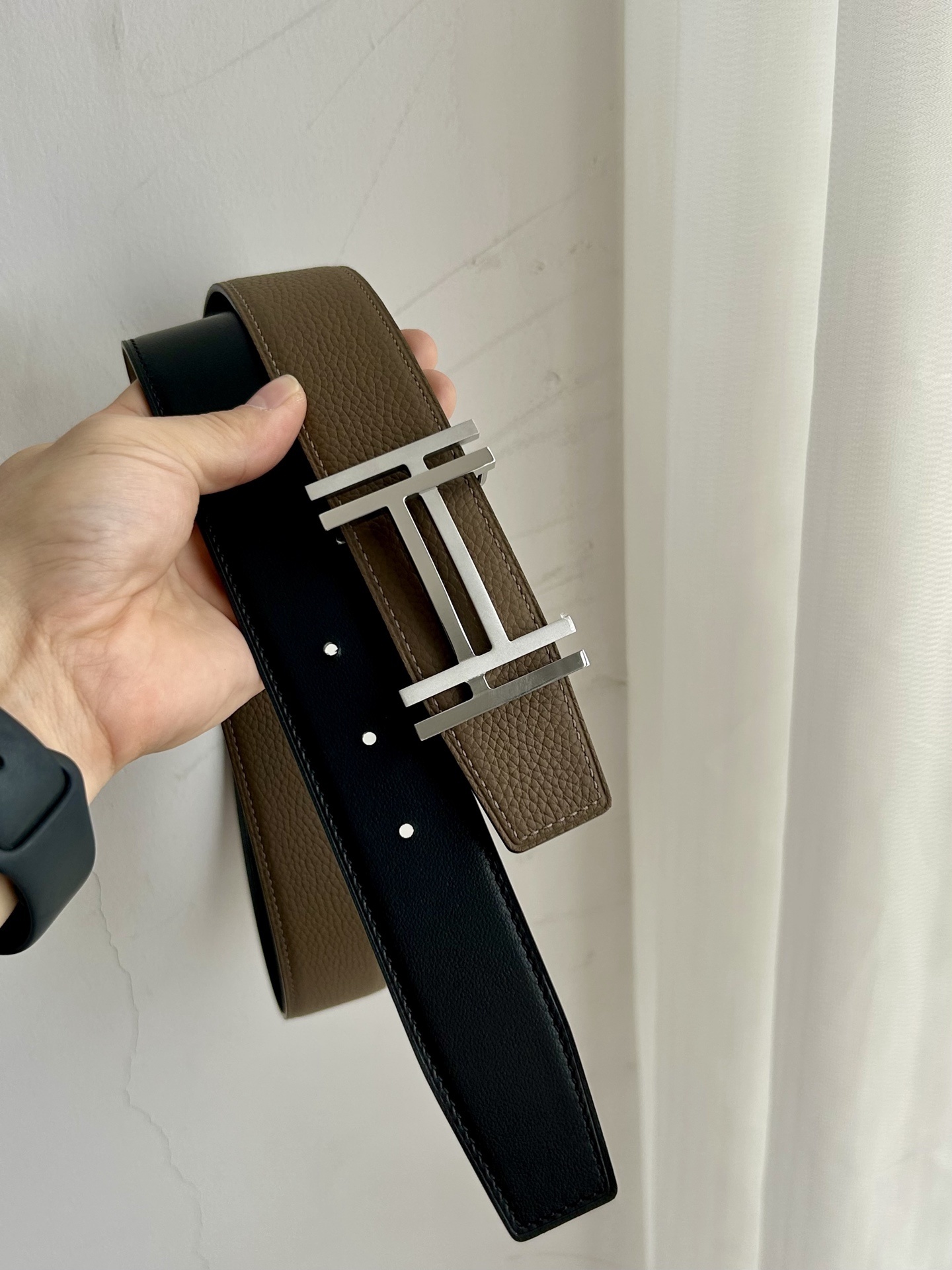 Luxury H Buckle Leather Belt - Premium Brown Pebbled Leather