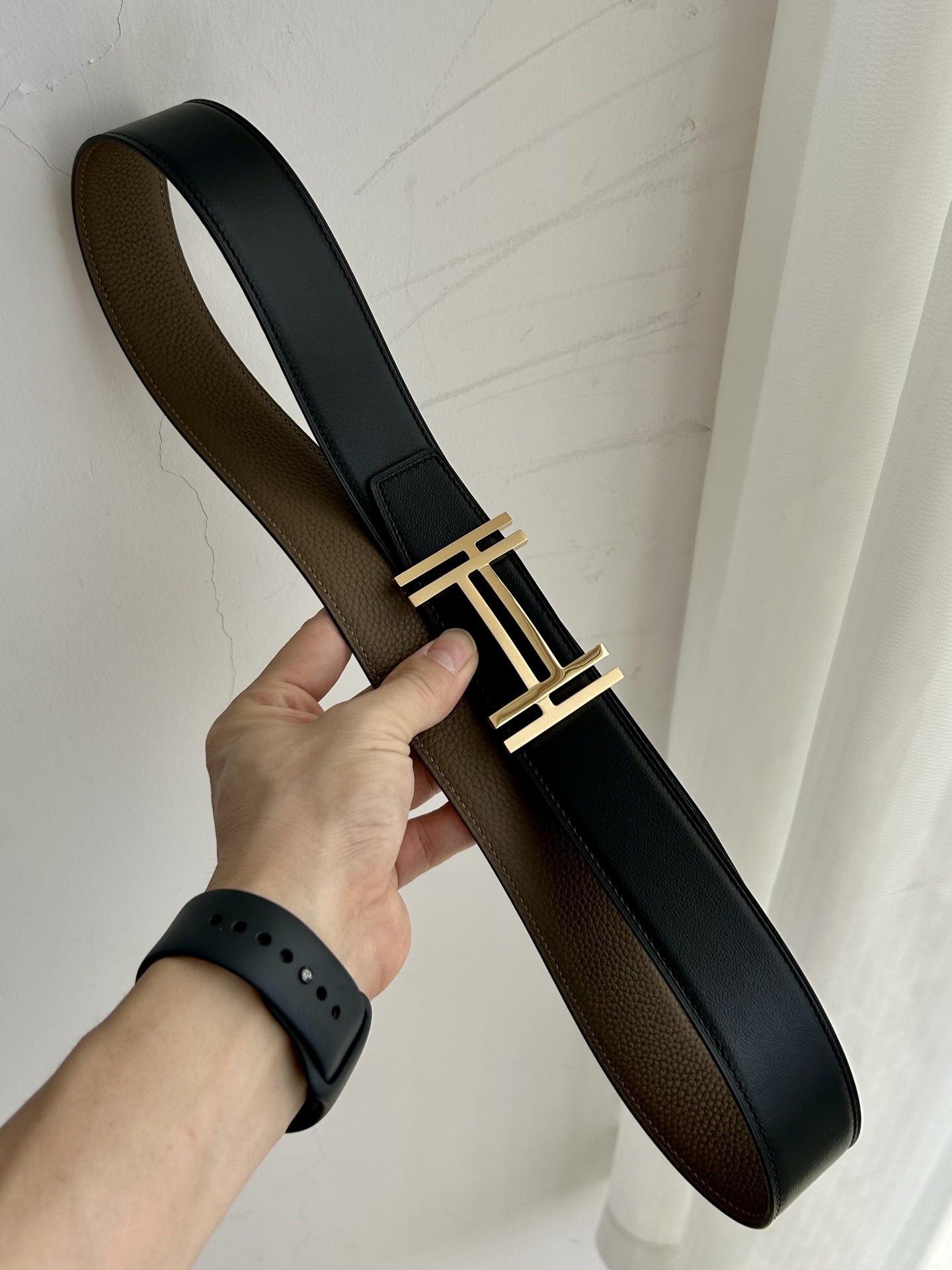 Luxury H Buckle Leather Belt - Premium Brown Pebbled Leather