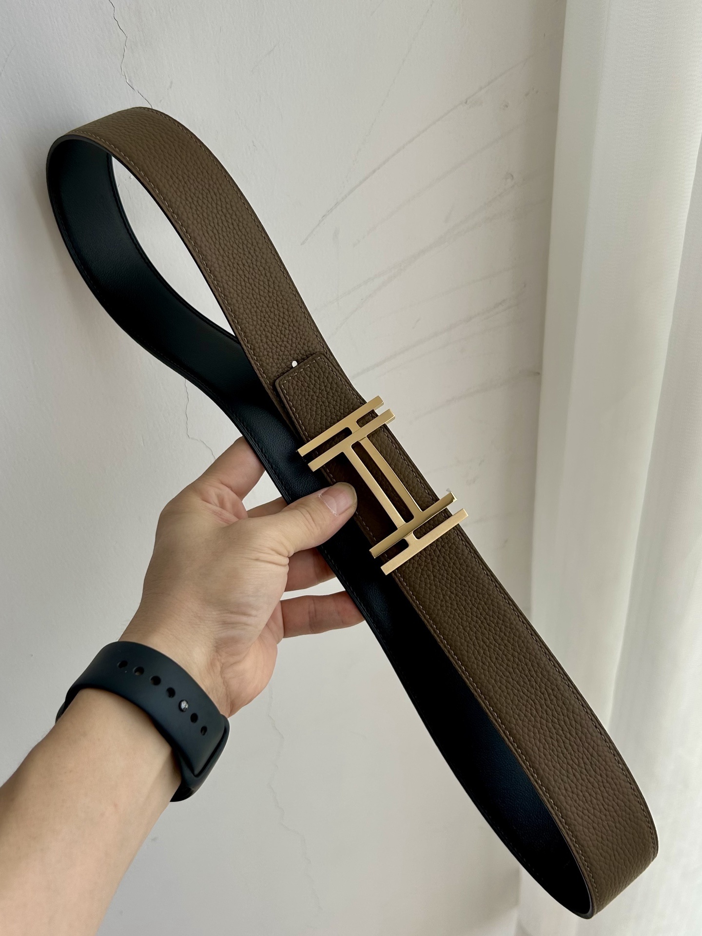 Luxury H Buckle Leather Belt - Premium Brown Pebbled Leather