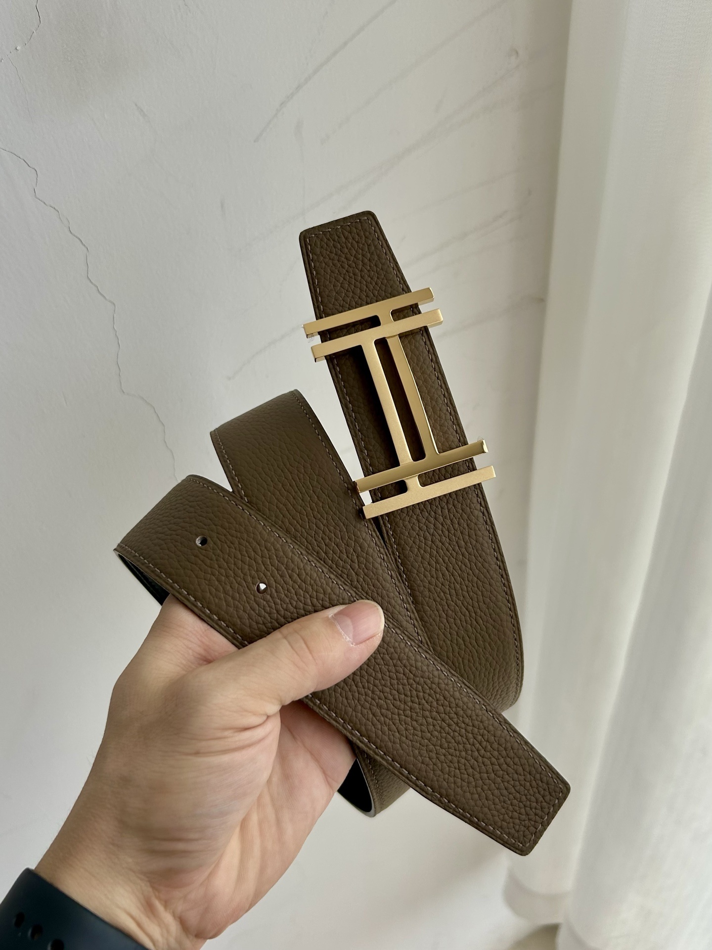 Luxury H Buckle Leather Belt - Premium Brown Pebbled Leather