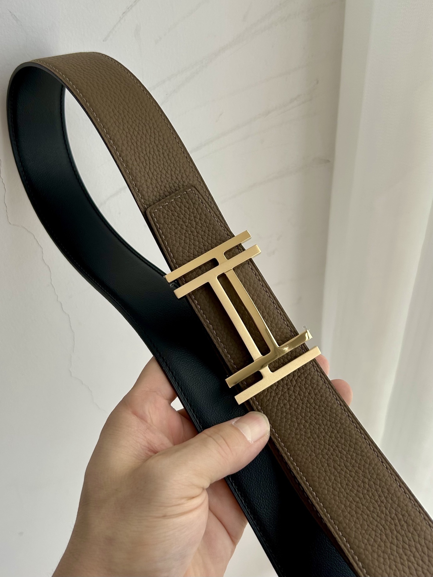 Luxury H Buckle Leather Belt - Premium Brown Pebbled Leather