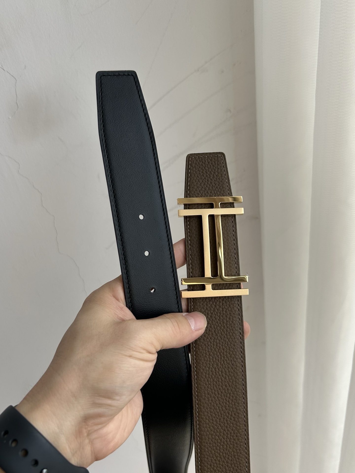 Luxury H Buckle Leather Belt - Premium Brown Pebbled Leather