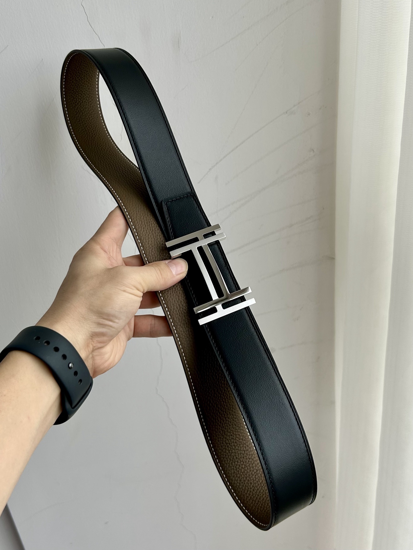 Luxury H Buckle Leather Belt - Etoupe Brown Gold/Silver Hardware