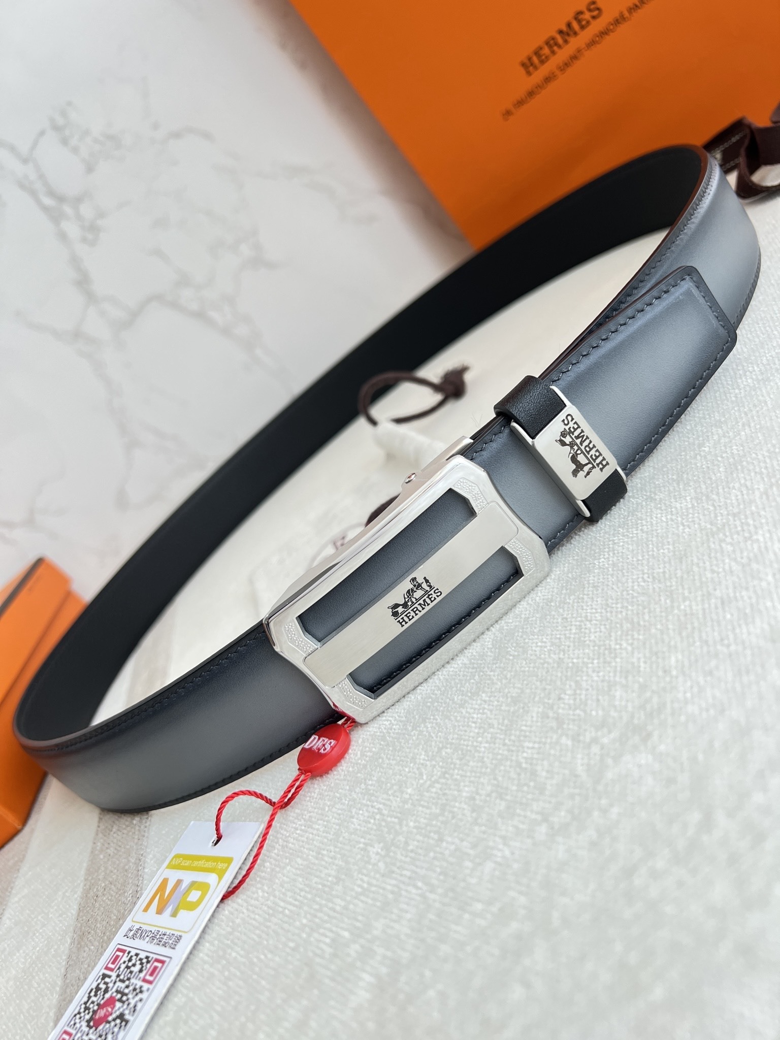 Premium Hermes Men's Leather Belt with Automatic Sliding Buckle