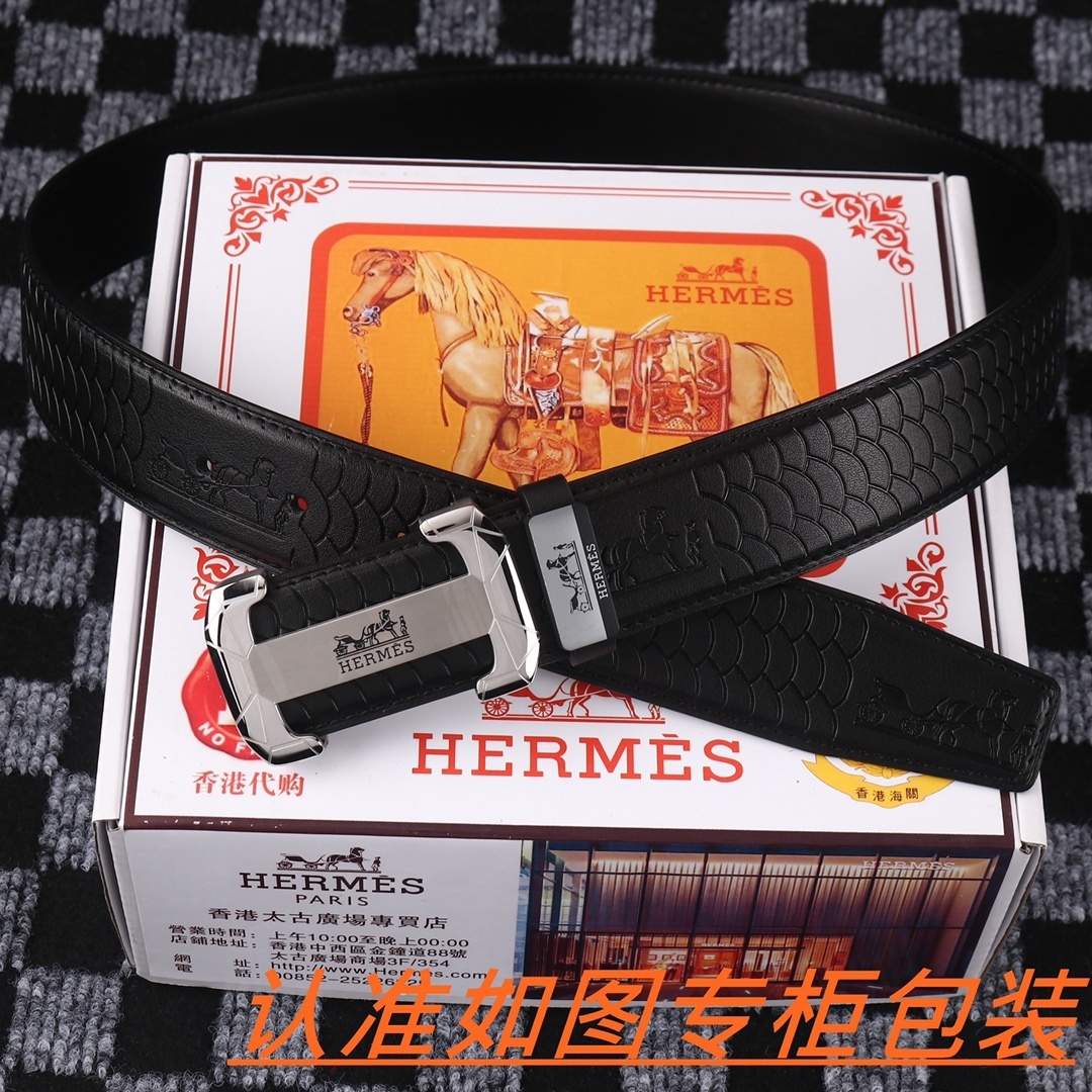 Hermes Men's Premium Leather Belt with Geometric H Buckle