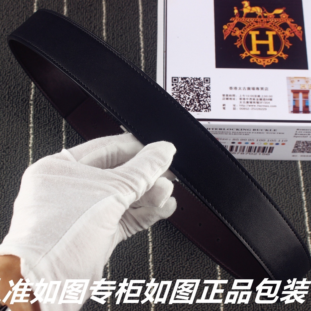 Luxury Hermes Men's Black Leather Belt with Silver H Buckle