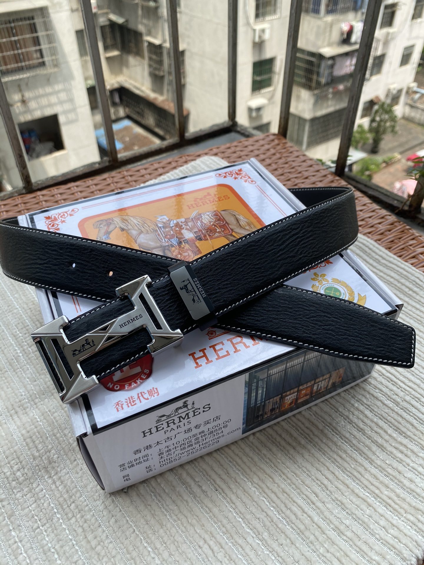 Luxury Men's Hermes Black Leather Belt with Silver H Buckle