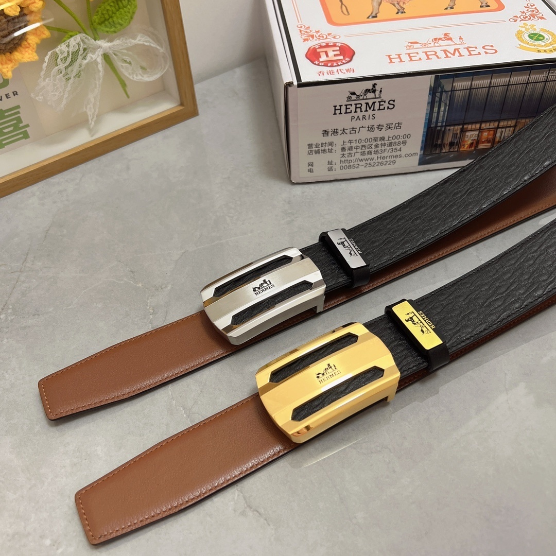 Premium Men's Leather Belt - Luxury Gold Automatic Buckle