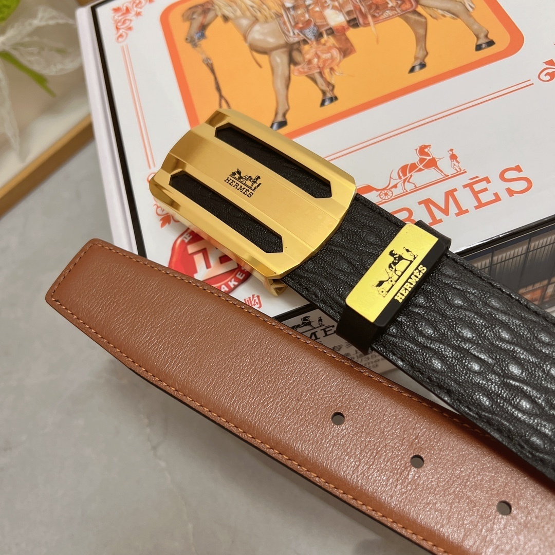 Premium Men's Leather Belt - Luxury Gold Automatic Buckle