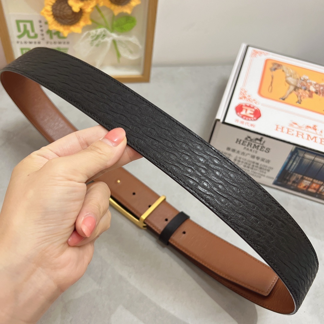 Premium Men's Leather Belt - Luxury Gold Automatic Buckle