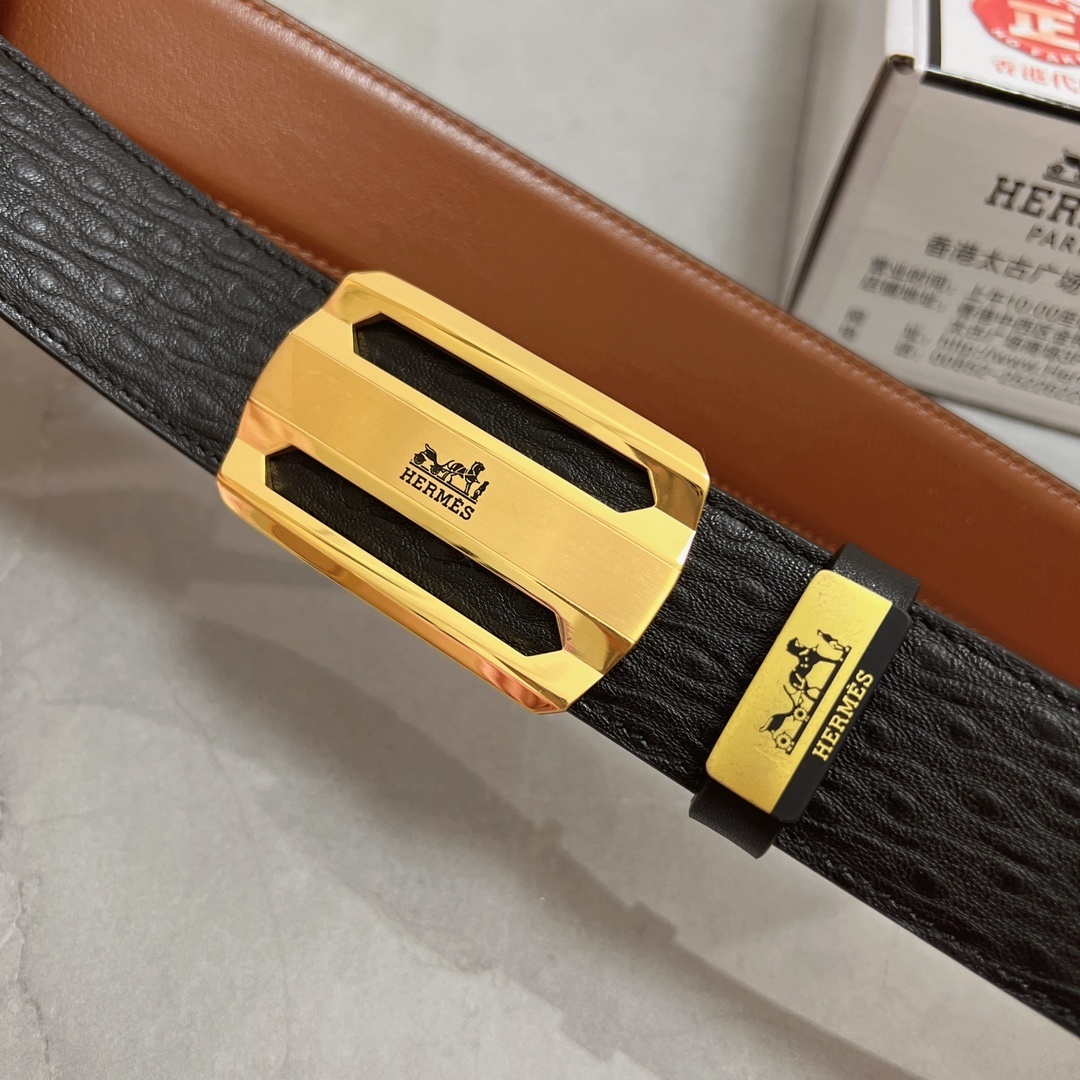 Premium Men's Leather Belt - Luxury Gold Automatic Buckle